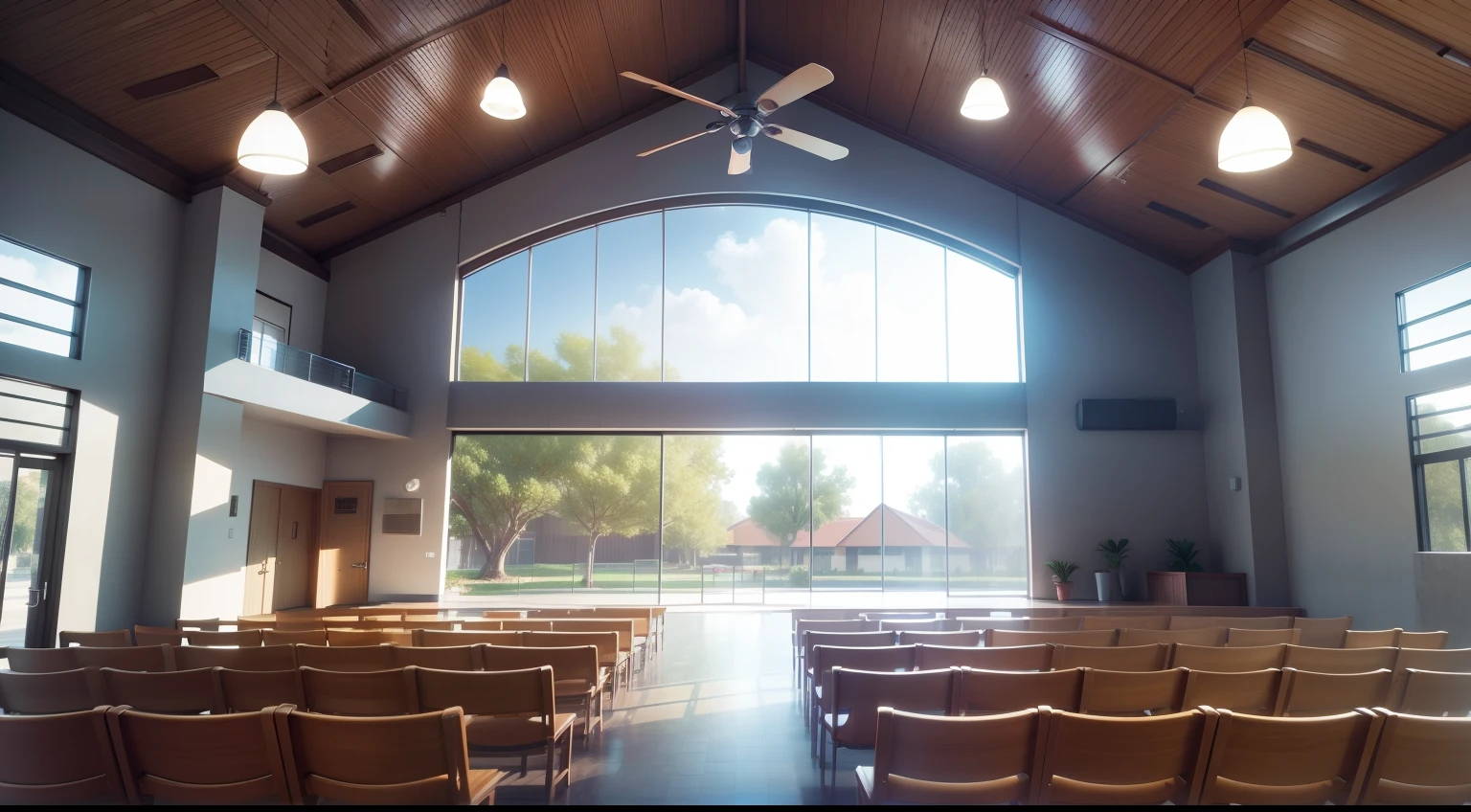 inside a beautiful Community center, animated, UHD