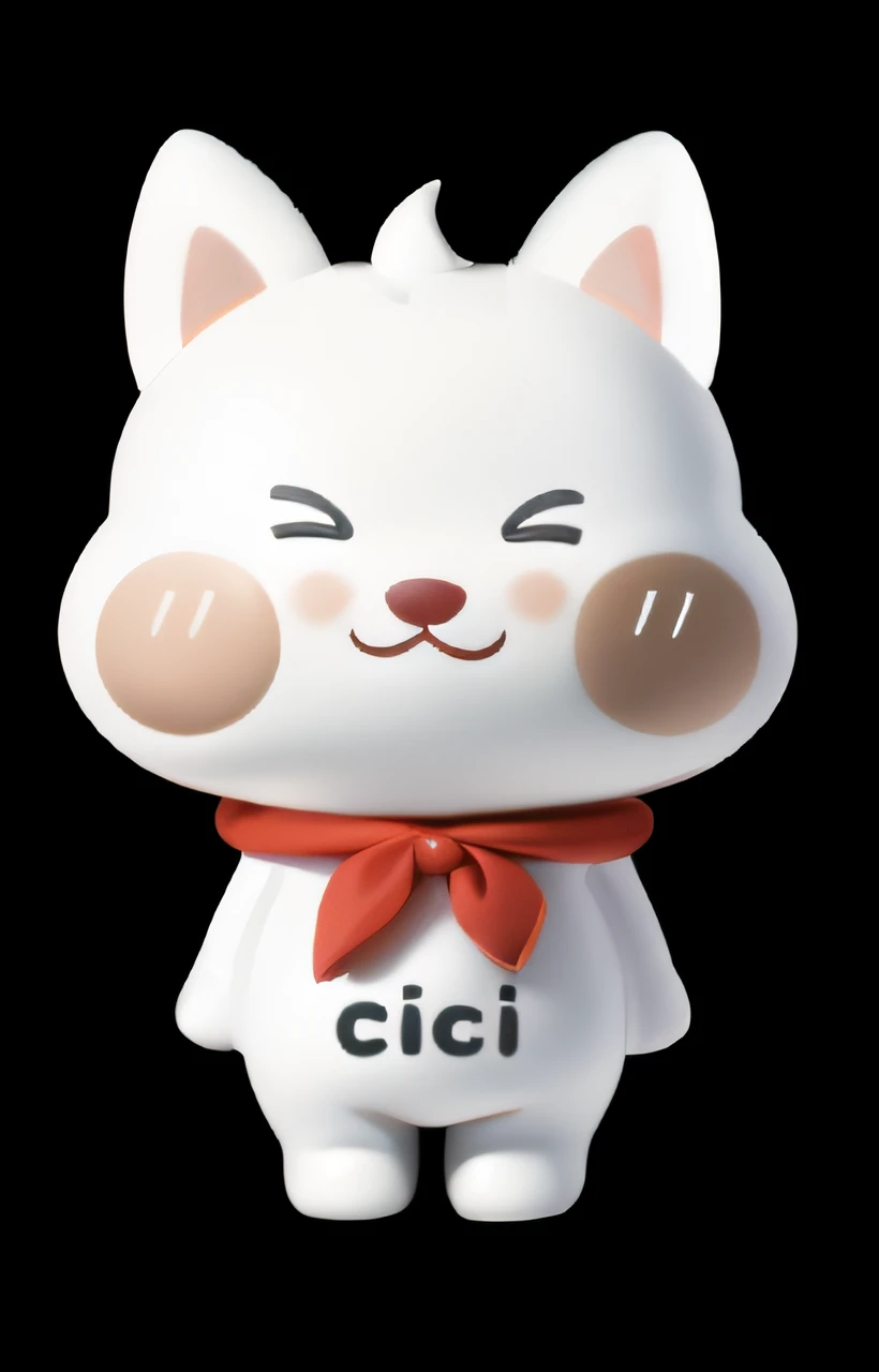 There is a white cat with a red bow around its neck, Cute! C4D, cute 3 d render, inspired by Cui Bai, 3D model of a Japanese mascot, cute toy, Skiing - CI, cgi render, inspired by Chen Chi, award winning cgi, tchibi, cgi animated, advanced digital chibi art, promotional render, cgi animated