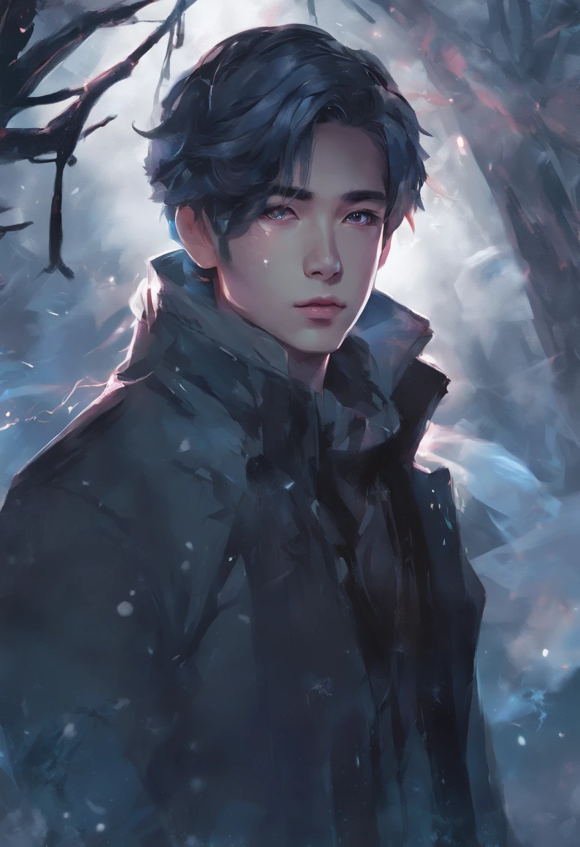 winter light, winter environment, masterpiece, young korean idol boy in focous shot, korean male,full body size, christmas theme, grey eyes, vertical pupils, forest, grey hair, cold look, light modern clothes, pale skin, colour grading, light illustration, the person in the middle, extreme quality, radiant, extremely detailed, ultra-detailed face, ultra hd 8k, ultra digitality, mythical, winter evening lightning, concept art portrait by Greg Rutkowski, artgerm, hyperdetailed, intricately detailed art, fantasy style, triadic colours, fantastical, intricate detail, splash screen, complementary colours, fantasy concept art, 8k resolution, deviantart masterpiece, oil painting, heavy strokes, soft lighting, film photography, analogue photography, film grain, Anna Dittmann, hyperrealism, oil dripping,boy,male, korean idol male face, short hair male,