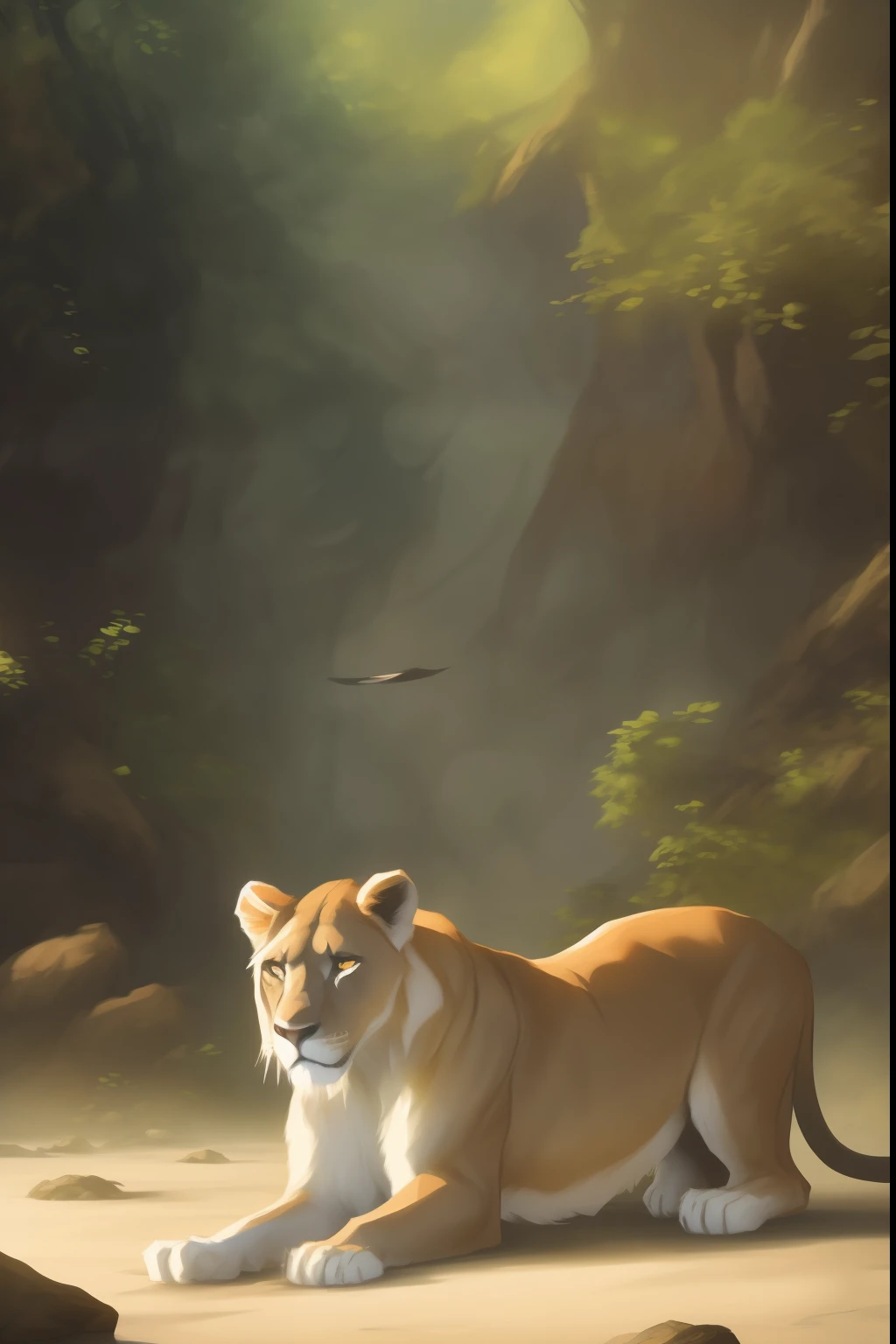 Lioness painting lying on the beach, Fluffy Fantasy art, Realistic fantasy illustration, Realistic fantasy painting, very, Very beautiful fluffy art, Cynthia Sheppard, Taking a Hot majestic pose, Relaxing concept art, Queen of the Sea, SFW version, Greek Mythical Digital Painting, Howard Lyon, High Resolution Commission