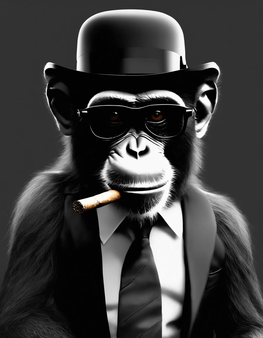 ((top-notch quality)), ((masterpiece)), ((true-to-life)),
subject: Ultra-realistic photo of a stylish monkey smoking a cigar
Moderate: photography
resolution: 4k
Positive Prompt: Create a ((top-notch quality)), ((masterpiece)), ((true-to-life)) Photo capturing the essence of a monkey in a black tuxedo suit and sunglasses, Smoke a fire cigar in the refined air. Monkeys need to be kept upright, Exude confidence and style. The composition should focus on the face and upper body of the monkey, With a lit cigar casually held to your mouth with one hand. Capture small pieces of smoke surrounding monkeys' heads, Add to the atmosphere.
Make sure the image is perfectly clear and detailed, Showing off the fine hair and wrinkles of the monkey's body and face. Pay close attention to the details of your tuxedo suit, Adjusted to fit realistically on the monkey frame. A white dress shirt and bow tie should be crisp and neatly arranged, Emphasize the dapper appearance of the monkey.
Semi-reflective astronaut style sunglasses、It is necessary to cover the eyes of the monkey, Adds to the enigmatic aura. Highlight the lit end of the cigar, Let it shine brightly、Cast a subtle reflection around the monkey. The fine smoke swirling around the monkey's hands and head should be depicted realistically, Contribute to the overall atmosphere.
Incorporate an incredibly high level of realism into the depiction of fur textures, Hair strands, Cigar embers, and smoke, As if photographing a real monkey. 4K resolution is、All intricate details must be captured, Allow viewers to understand the fine nuances of the scene.