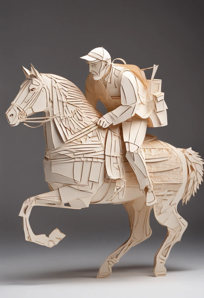 Man with pizza delivery guy's backpack on his back on a horse that's running.