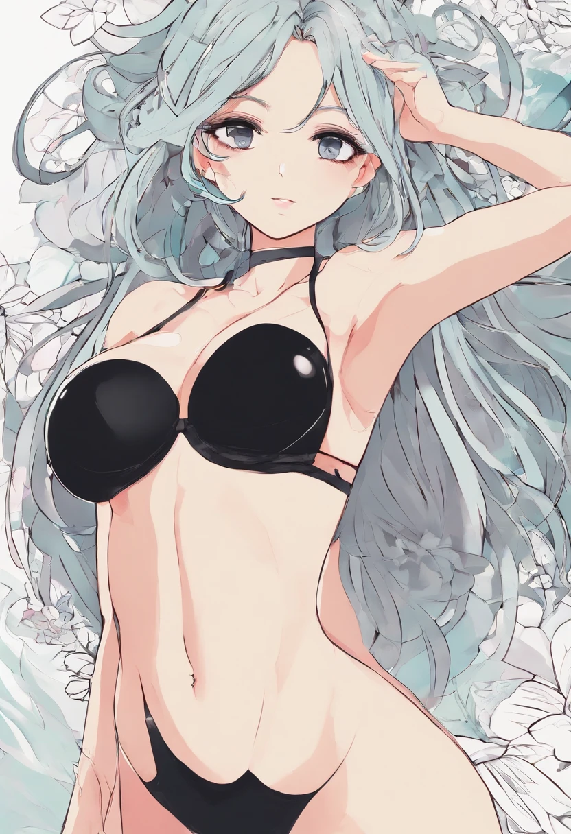 A girl with huge breasts and a butt with black lingerie
