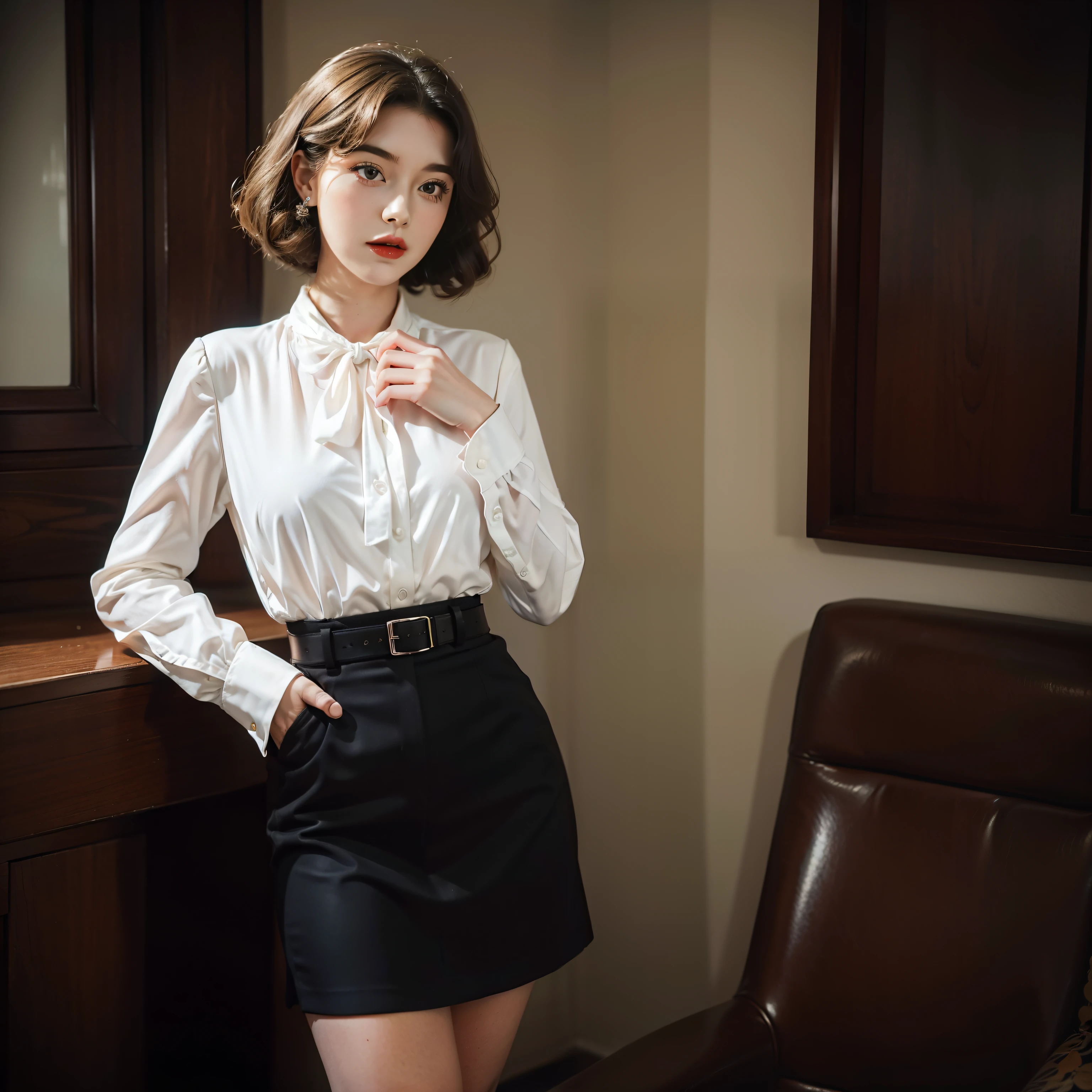 Mallory Malone's costume description is very detailed and、、、、Features a unique and interesting style. In a white long-sleeved blouse of your choice、A fitted black knee-length skirt with red accents creates a striking visual contrast. The addition of a black heel with ankle strap is、Adds a classy touch to the look. Apart from clothes, Vintage 1950s Bob Hairstyles、Adds a retro and timeless element to Mallory Malone's style. This type of hairstyle is、Known for its neat and short appearance, Typically、Jaw length with both ends turned inward. This hairstyle selection is、Add a vintage touch to the look、Complements Mallory's overall style. Makeup also plays an important role in the appearance of Mallory Malone. Although there are no specific details about makeup mentioned in the description, It is possible to imagine that she may be rocking a 1950s-inspired look.
