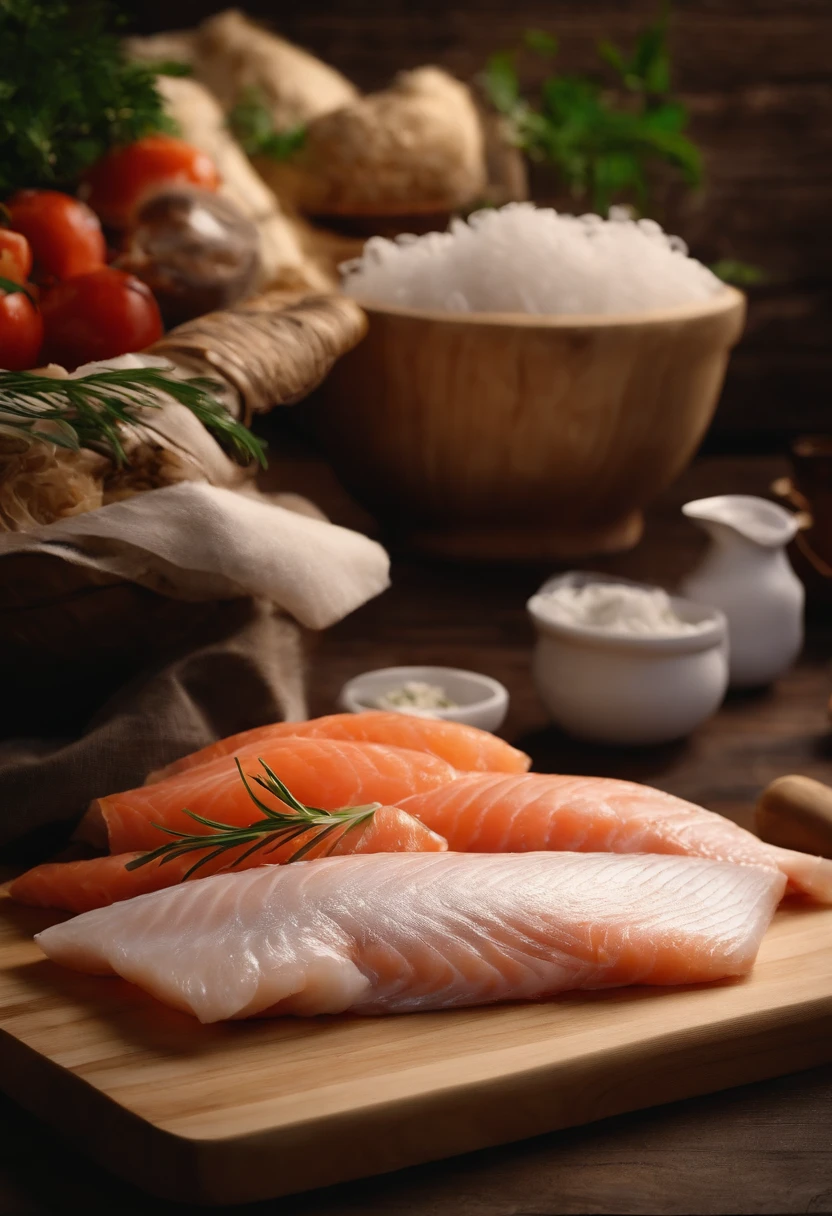 Raw fish wrapped in a kitchen board with white paper towels,True 4K HD 1;1 Horizontal version