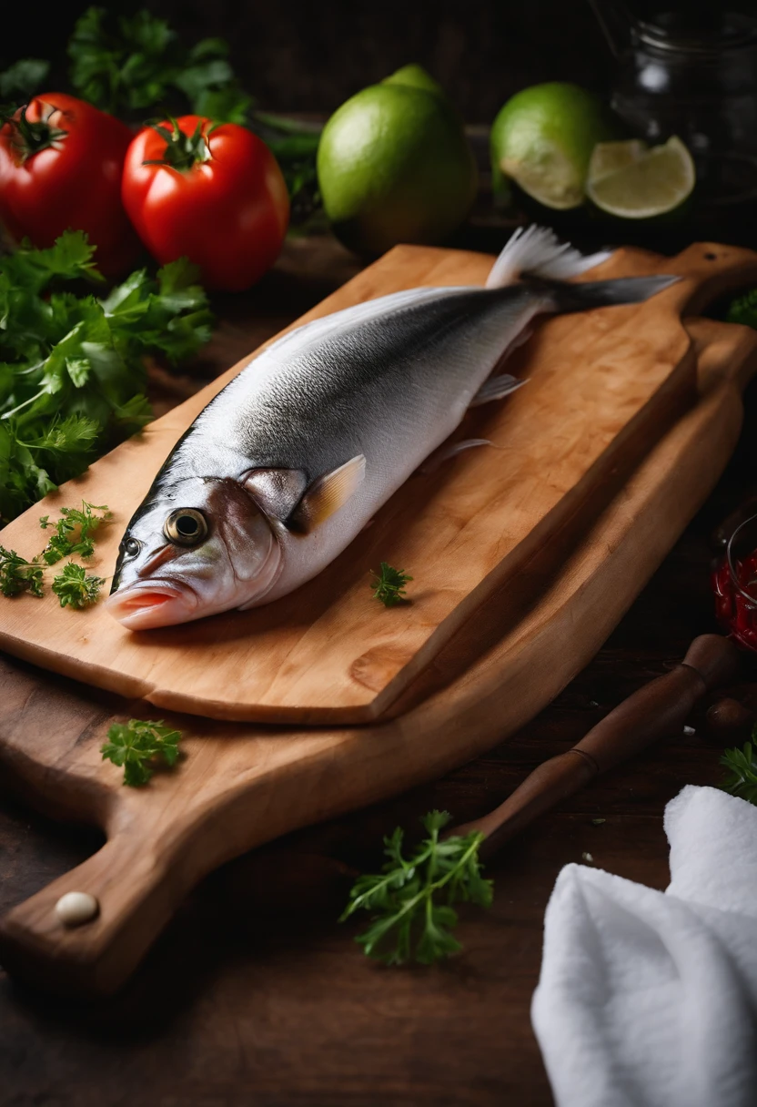 Raw fish wrapped in a kitchen board with white paper towels，True 4K HD 1；1 Horizontal version