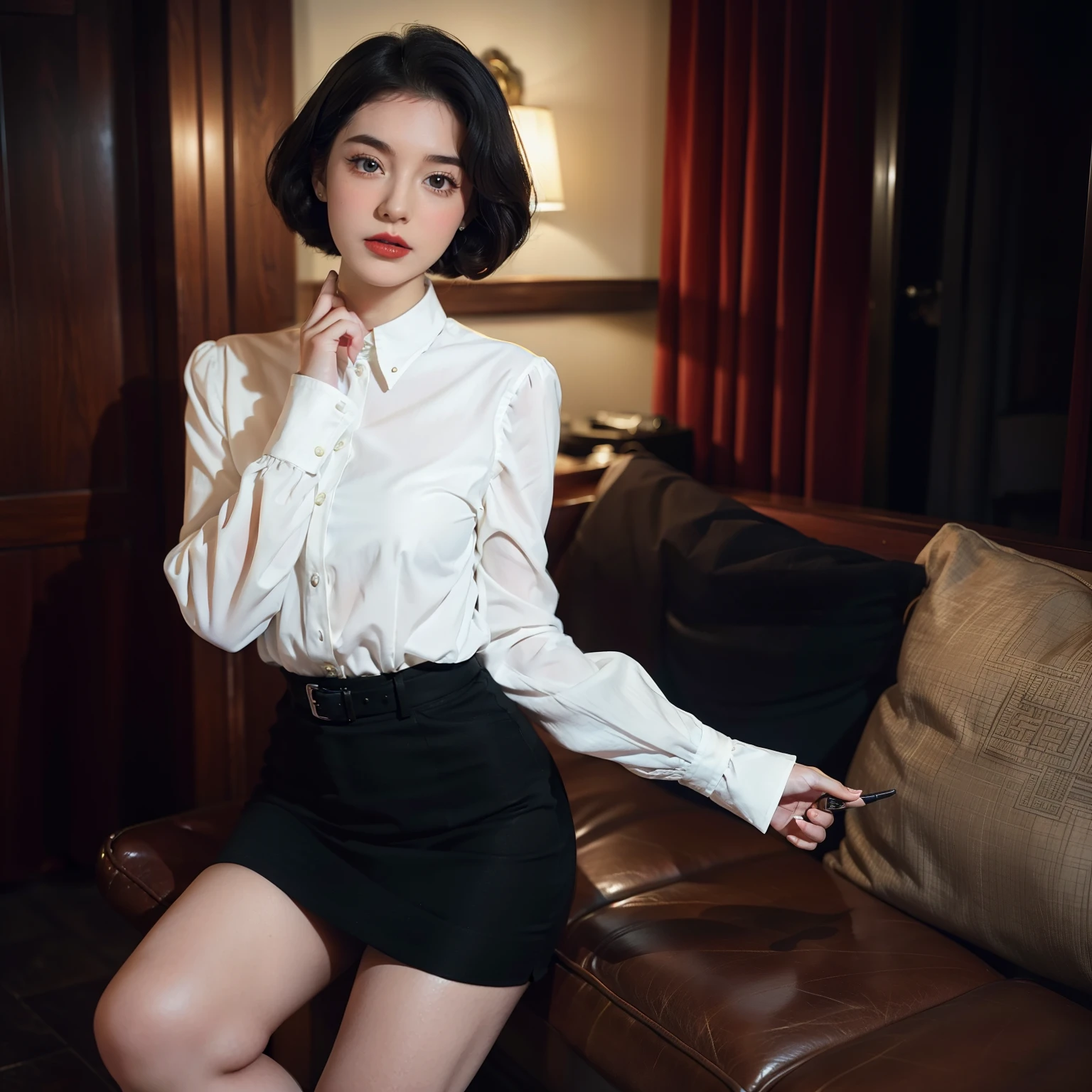 Mallory Malone's costume description is very detailed and、、、、、Features a unique and interesting style. In a white long-sleeved blouse of your choice、A fitted black knee-length skirt with red accents creates a striking visual contrast. The addition of a black heel with ankle strap is、Adds a classy touch to the look. Apart from clothes, Vintage 1950s Bob Hairstyles、Adds a retro and timeless element to Mallory Malone's style. This type of hairstyle is、Known for its neat and short appearance, Typically、Jaw length with both ends turned inward. This hairstyle selection is、Add a vintage touch to the look、Complements Mallory's overall style. Makeup also plays an important role in the appearance of Mallory Malone. Although there are no specific details about makeup mentioned in the description, It is possible to imagine that she may be rocking a 1950s-inspired look.