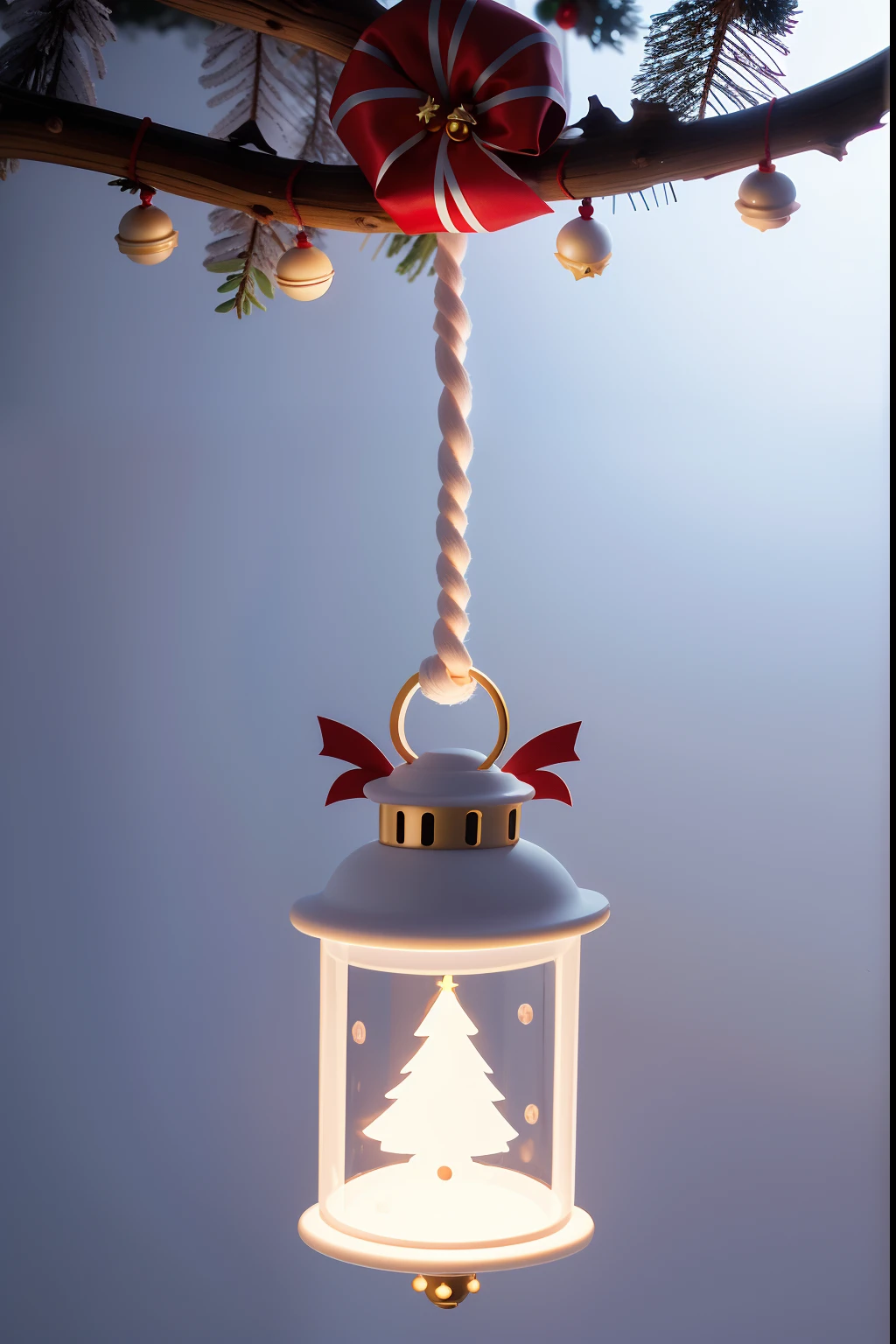 Set flat sticers clipart for Christmas, branch, Santa Claus, lantern, snowman, candy crane, bell, young girl, ornament, on white isolated background, Pixar style