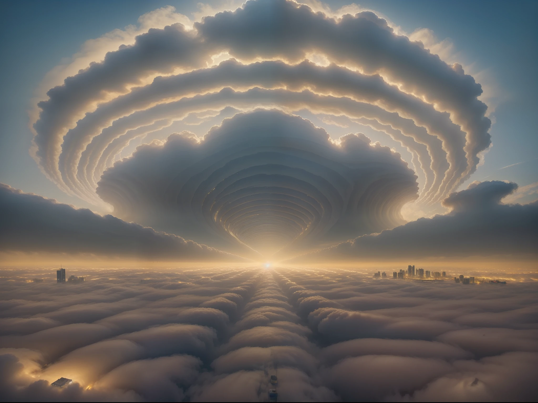 Hyper realistic photograph a dystopian city street in heavy fog and thick mis, it is in the clouds, fog covered street ,64k, masterpiece, ultrahd