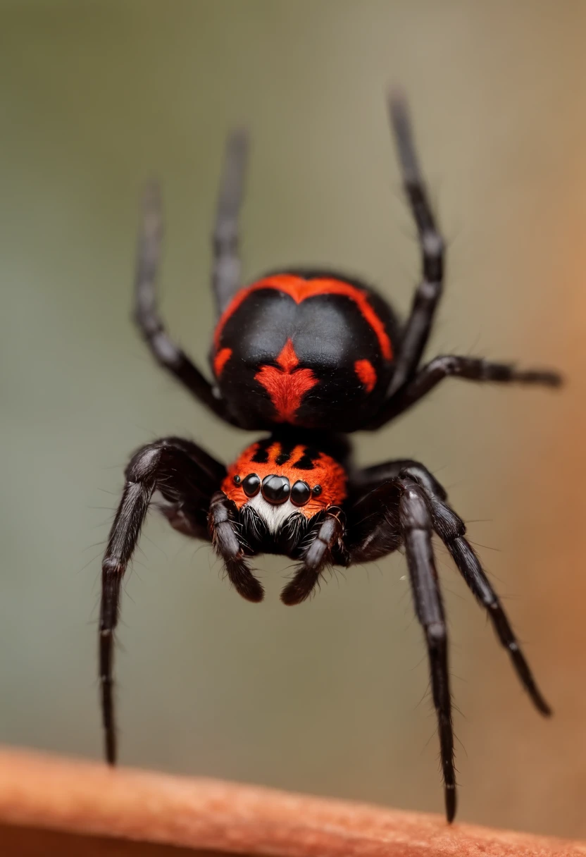 Spider-like, A large black spider with red stripes on its abdomen. Around it are some fire