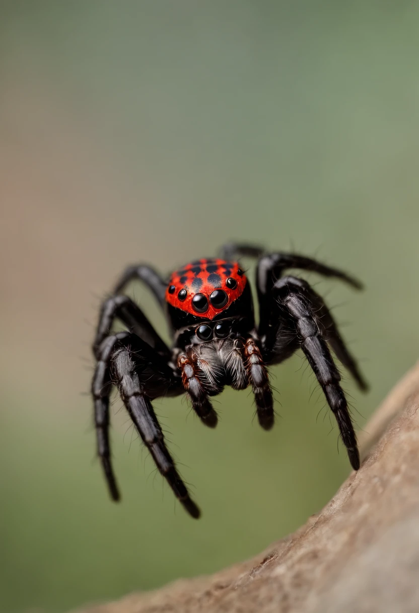 Spider-like, A large black spider with red stripes on its abdomen. Around it are some fire, fire
