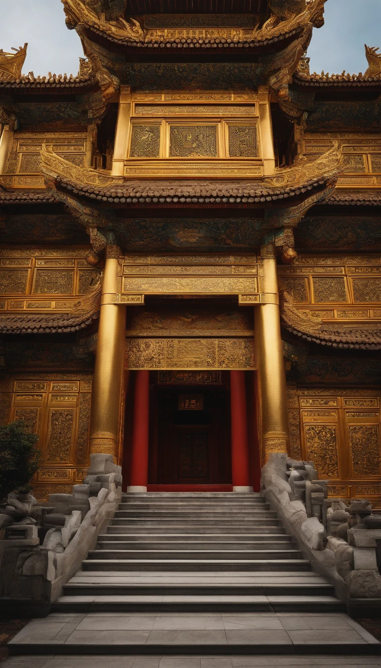 Chinese mythology,South Heavenly Gate,Golden glazed tiles,White Jade Building,Realisticstyle,