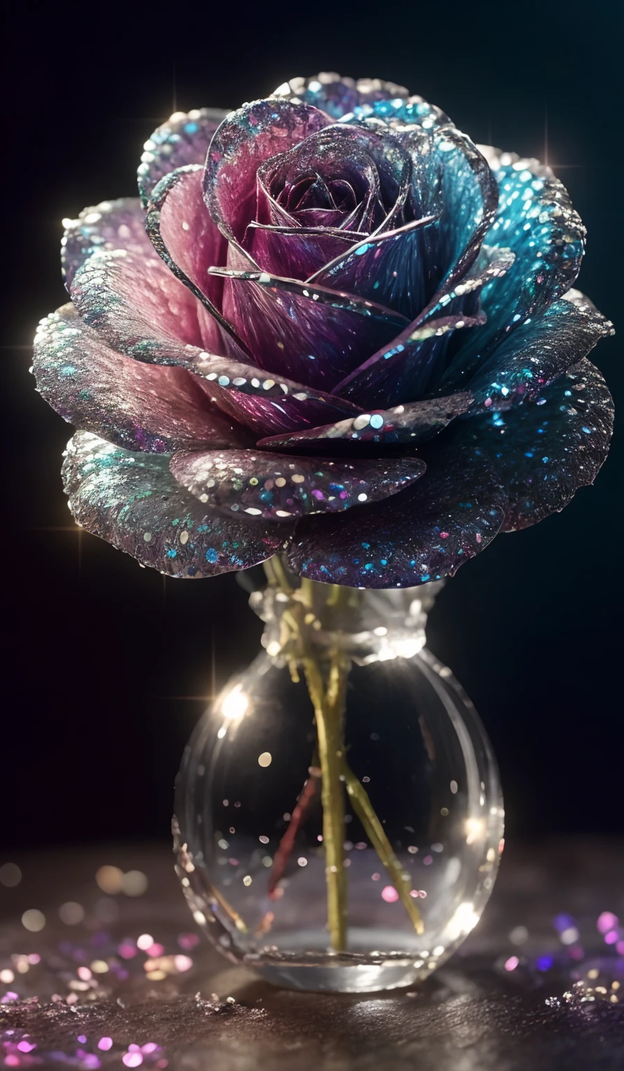 Crystal rose, fanciful, galaxias, cleanness, glittery, glittery, Splendor, Colorful, Amazing photography, dramatic lighting, photo-realism, ultra - detailed, 4K, depth of fields, A high resolution