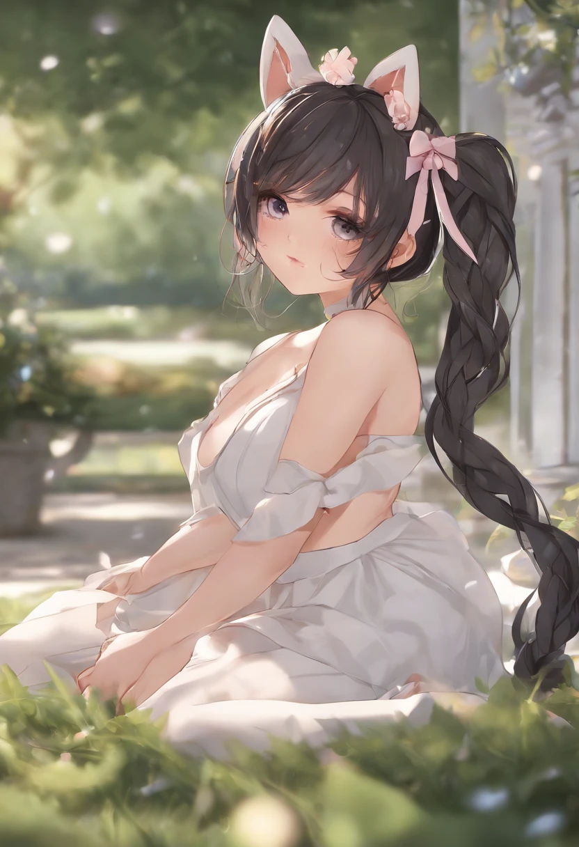 nakeness, Wear high heels, twin braids, streaked hair, bell, heart-shaped pupils, rolling eyes, animal ears, saliva, tongue, drooling, ahegao, Verism, ray tracing, drop shadow, UHD, anatomically correct, textured skin, high details, highres, high quality, 8k