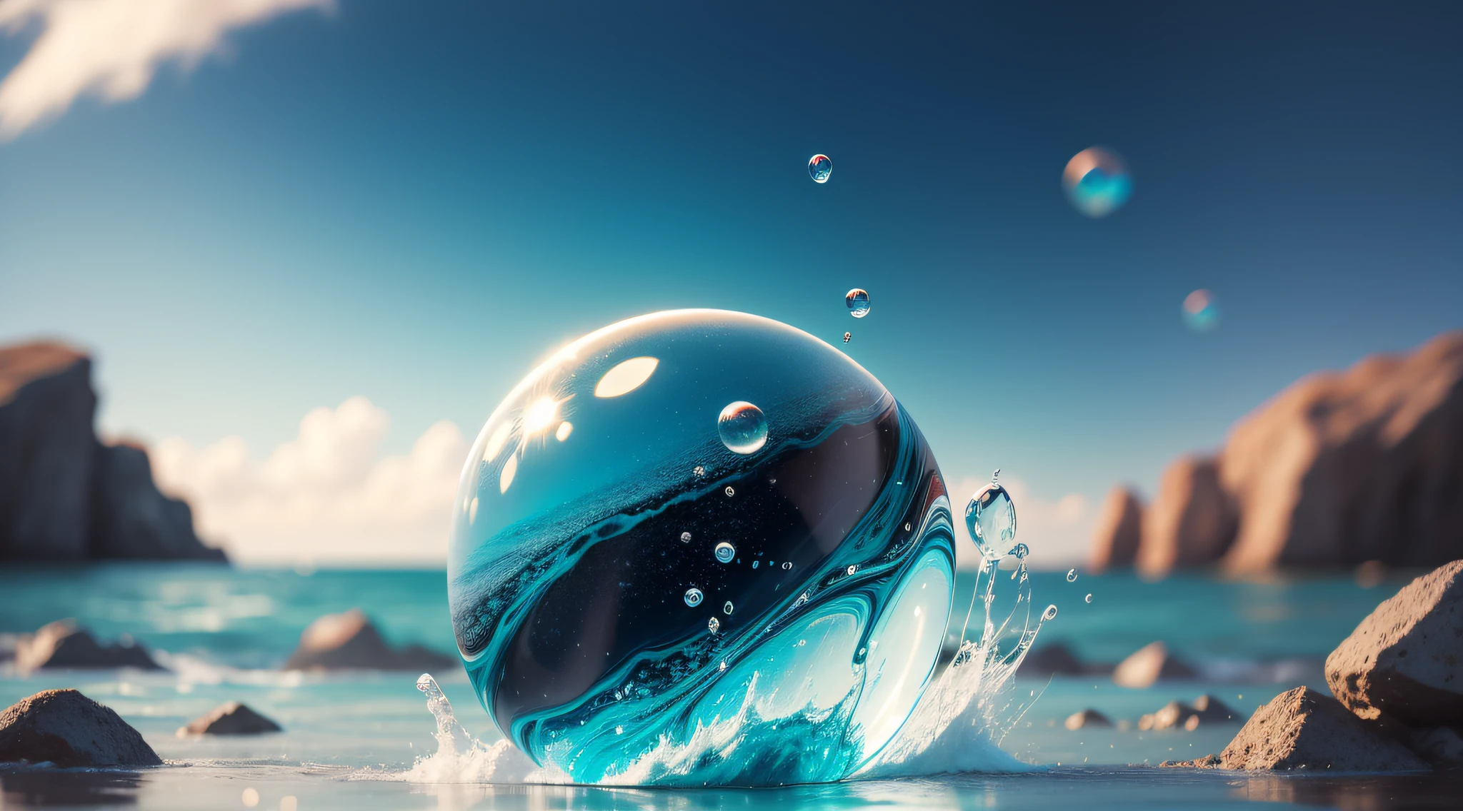 blurry, bubble, rock, splash, water