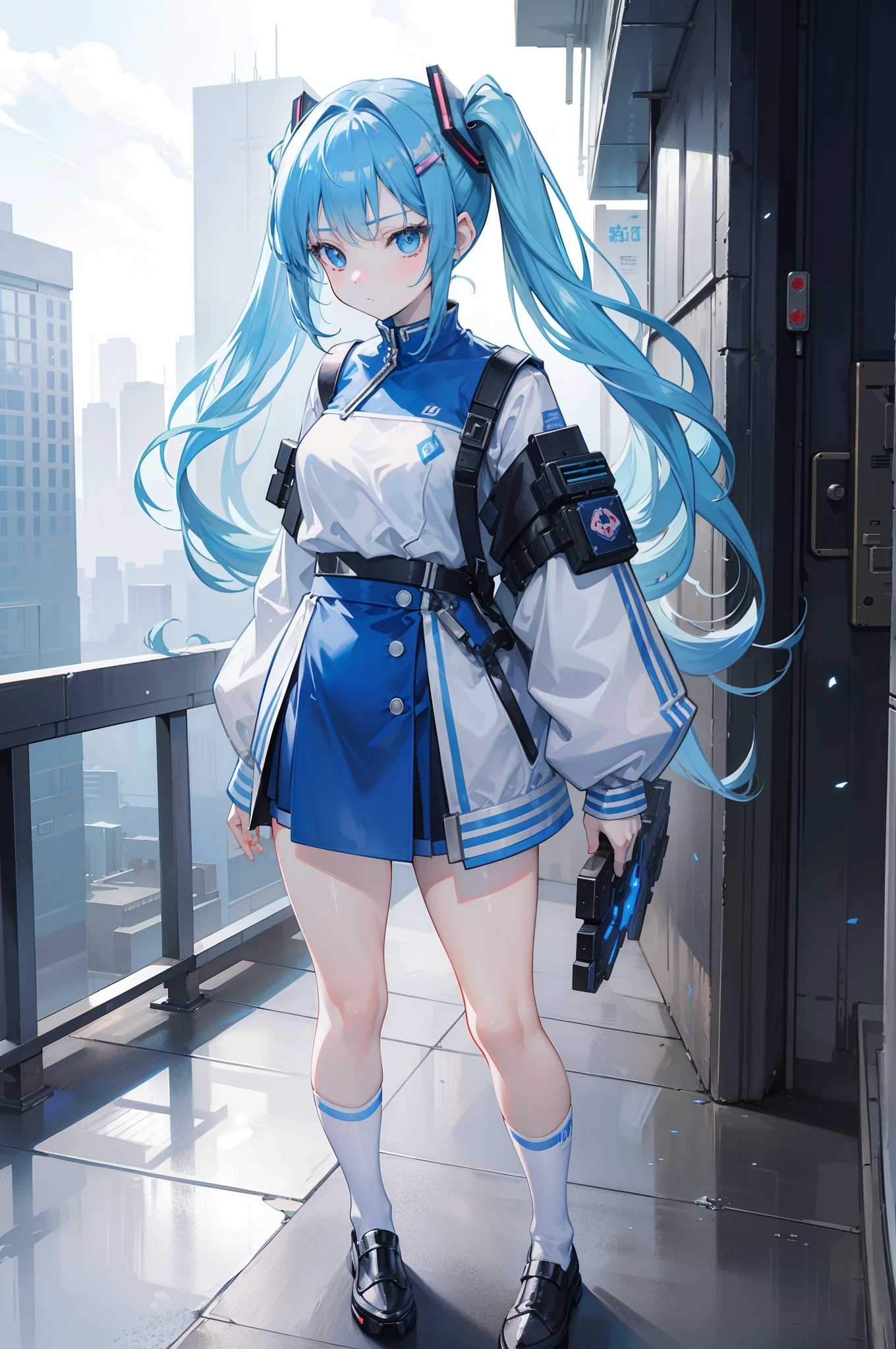 (masterpiece),
solo,1girl, standing,blue hair, long hair,glowing eyes, no pupils, angel, angel wings, feathered wings, halo, heart-shaped pupils, standing,surgical mask,