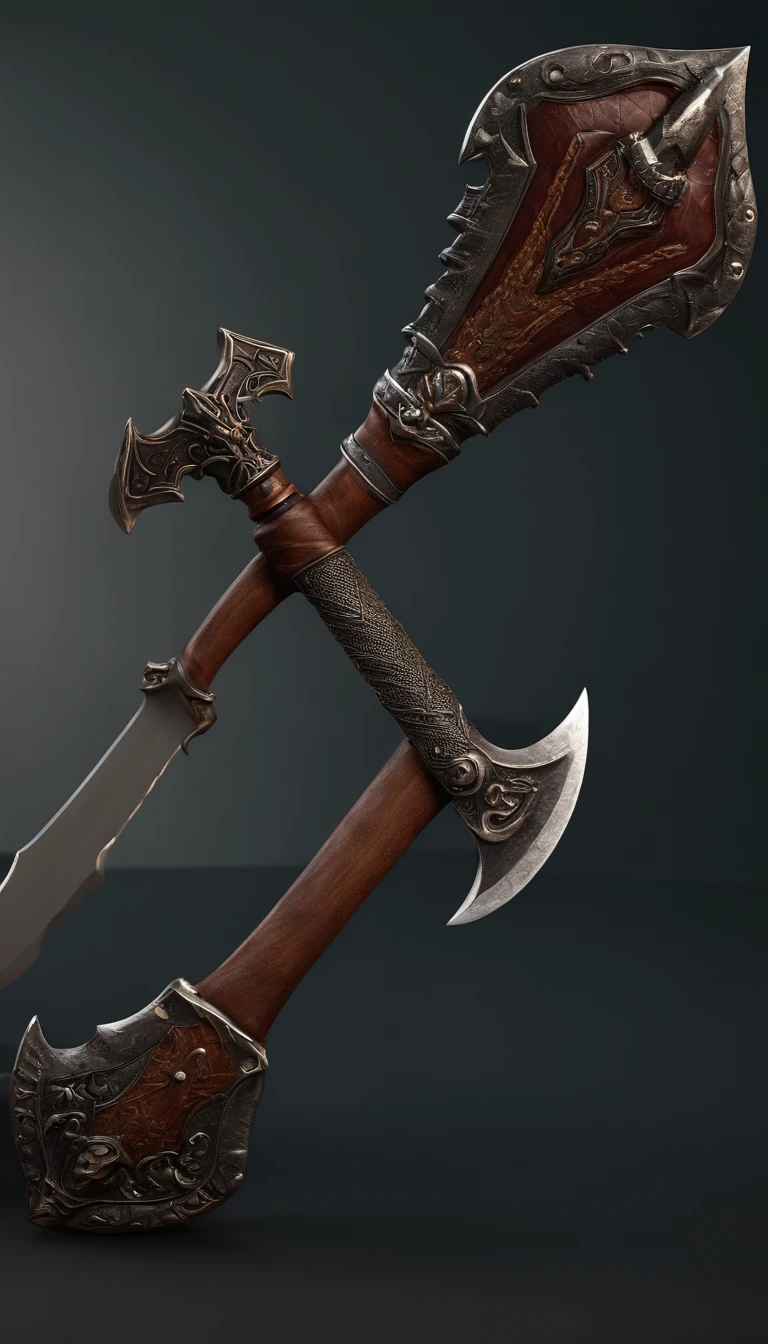 full bodyesbian，Close-up of the axe, fantasy weapon,  8K, Berserker weapons, super detailed render, Plain white background，highly detailed texture render,battleaxe, rpg item render, dwarven weapon, 3D axe modeling, hyper realistic detailed rendering, epic fantasy weapon art, detailed unreal engine 5 render