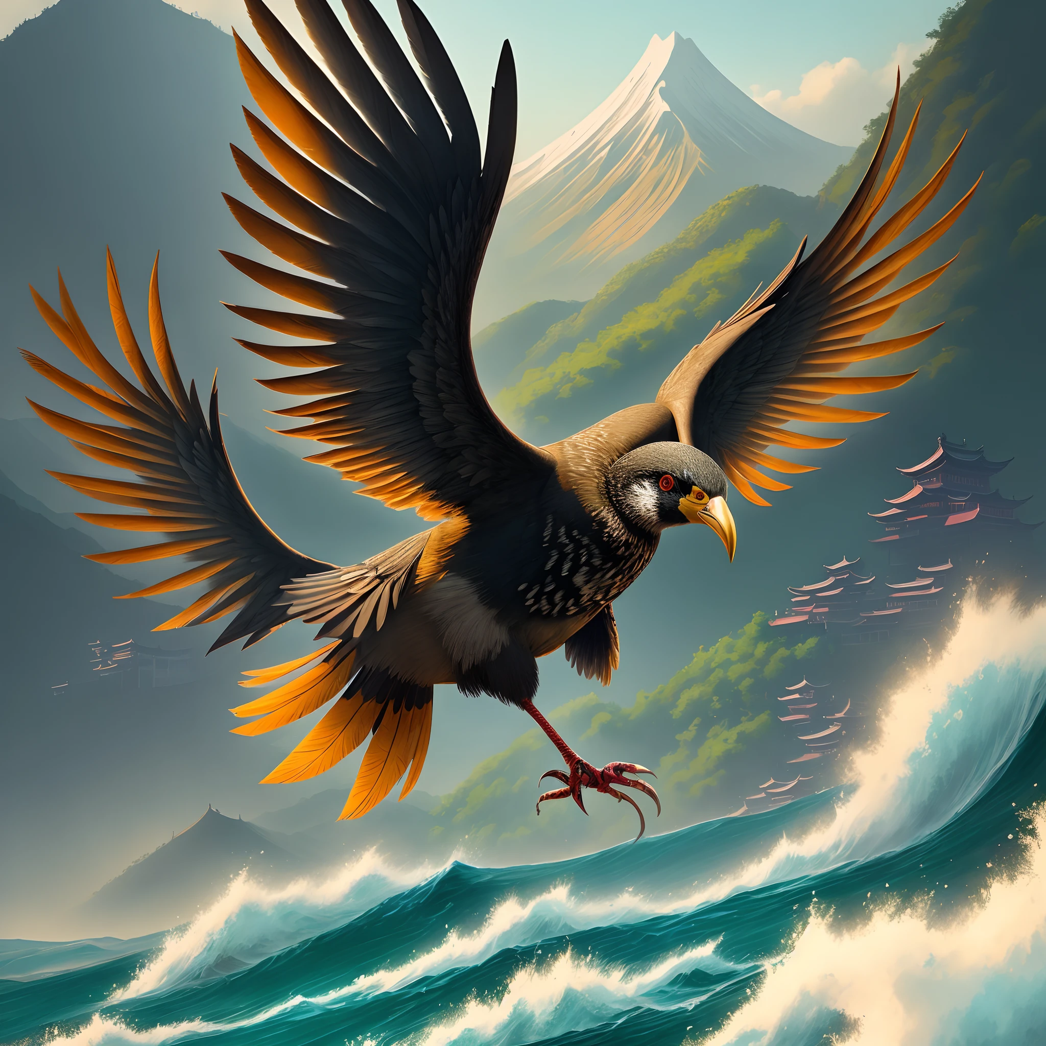 Divine bird，fenghuang，Streamline body，spread the wings，So expensive，Mountain and Sea Sutra，