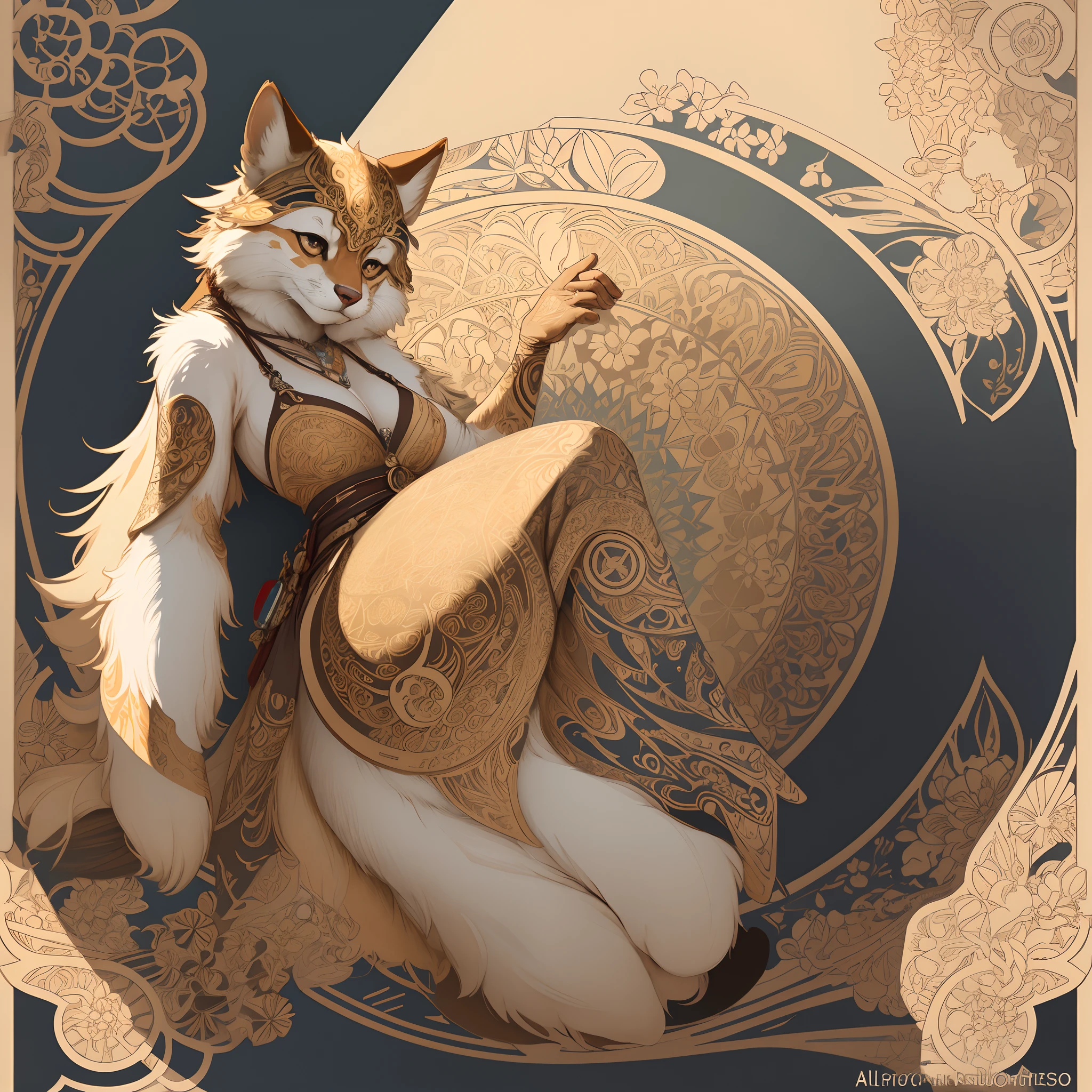 highres, top quality, best quality, paid reward available, High-quality illustrations by Alfons Mucha, unparalleled masterpiece, perfect artwork, absurdres, logo mark, stamp, Geometric pattern, vector-art, masterpiece(kemono, furry anthro)flower,