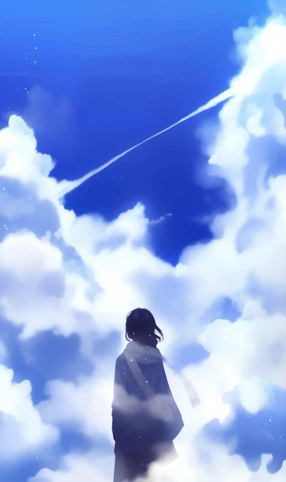 upon the clouds，Standing was a young girl