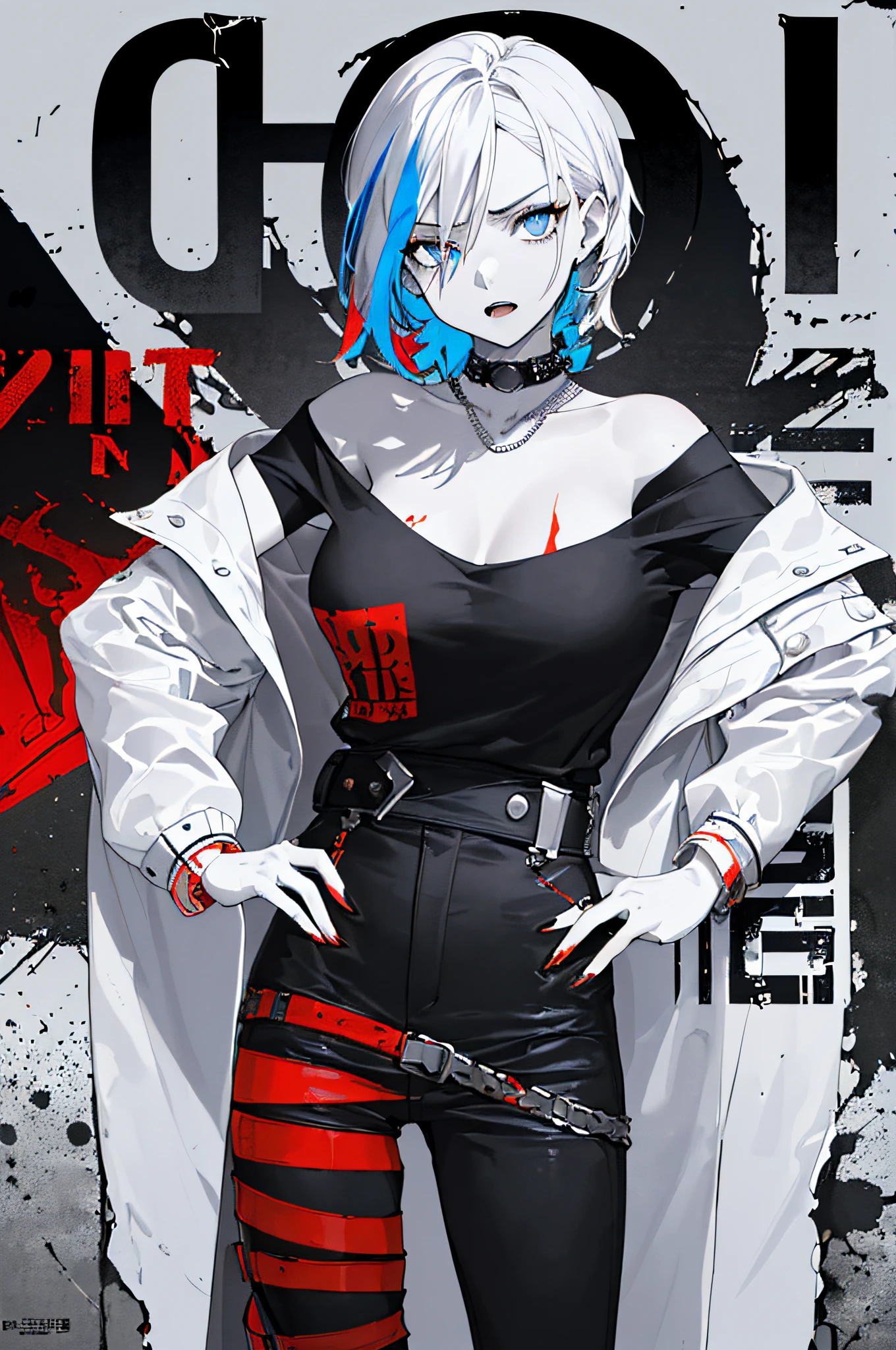 ((((Dramatic))), (((grittiness))), (((Intense))) The movie poster features a young woman as the central character。She stands confidently in the center of the poster，Dress in fashion-forward clothing，with a determined expression on her face。The background is dark and gritty，There is a sense of danger and a strong feeling。The text is bold and eye-catching，With catchy slogans，Adds to the overall drama and excitement。The color palette is dominated by dark colors，Dotted with bright colors，Make the poster dynamic and visually striking，tachi-e (Magazines:1.3), (estilo da capa:1.3), lo fashion, woman, vibrant, Outfit, posando, Front,rich colourful，dyna，a backdrop of，element in，self-assured，Expressing the，halter，statement，attachment，majestueux，coil，ao redor，tocar，Scenes，text，cover page，boldness，attention-grabbing，titles，lo fashion，typeface，Catchy，titles，Bigger，Smart、moderno、Trendy、focus-on、lo fashion、The proportions are correct