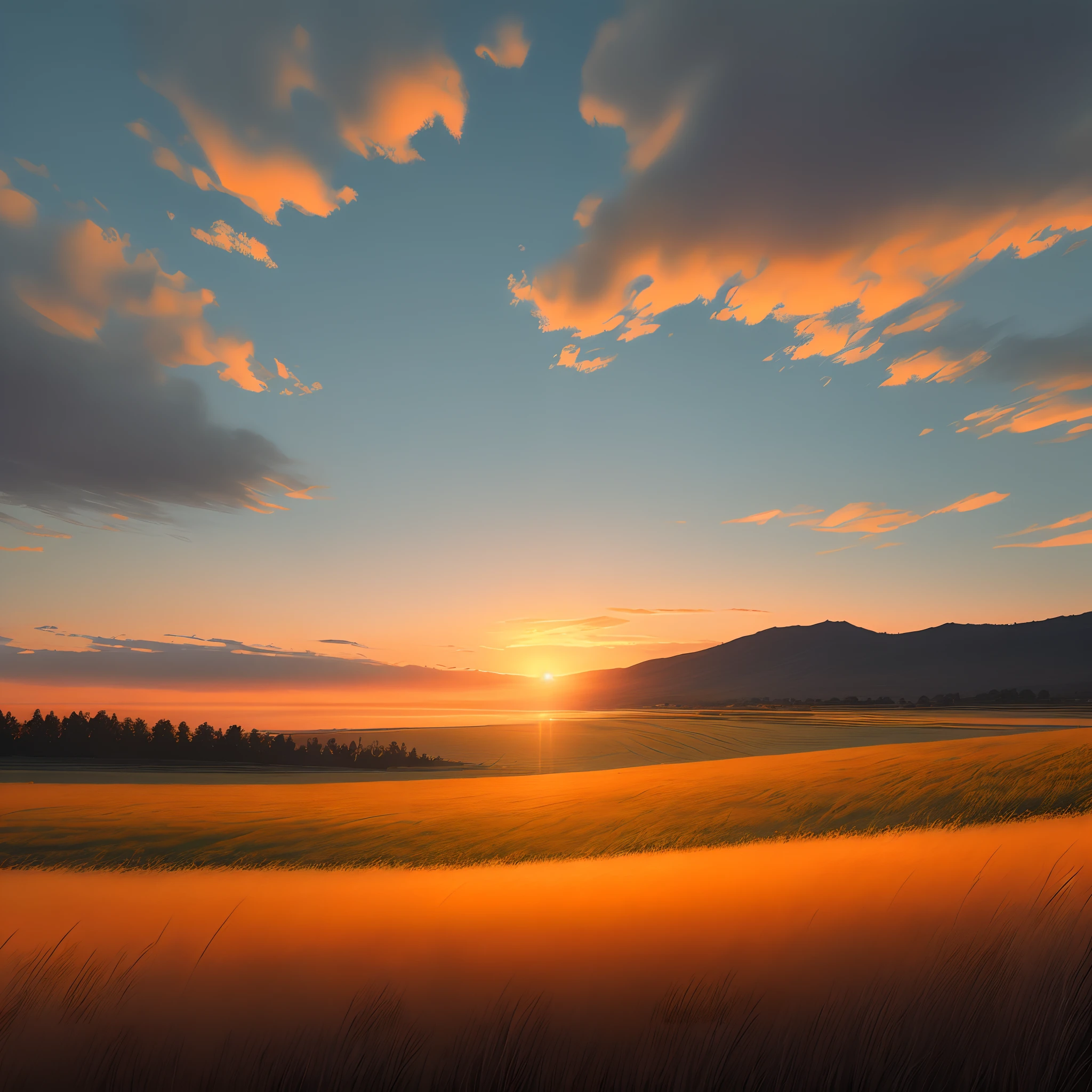 Vast orange grass with sunset