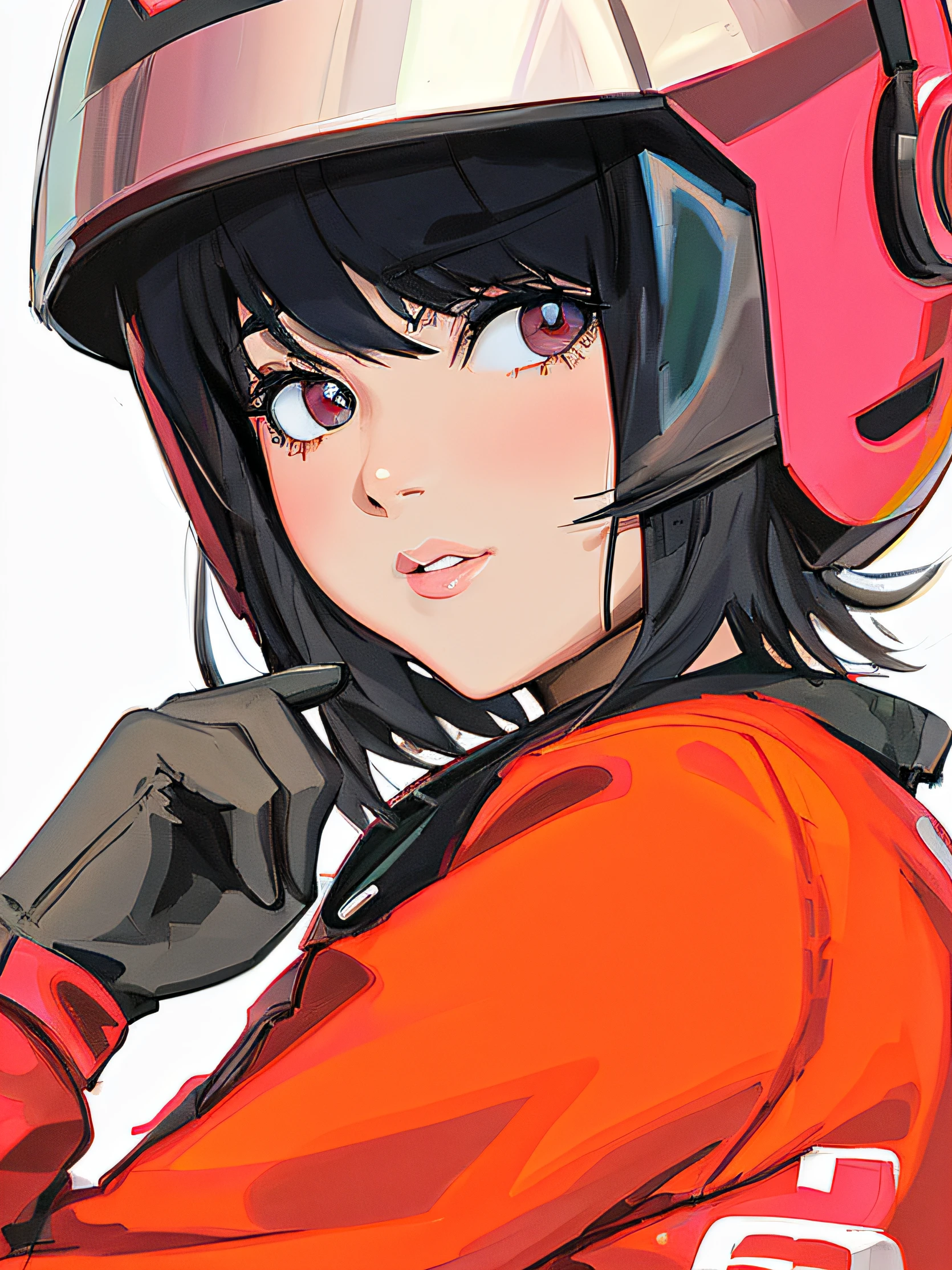 Anime girl wearing a helmet with red jacket and gloves, Wearing a red helmet 76 numbers Kuvkhinov, Kuvshinov Ilya, artgerm and ilya kuvshinov, Ilya Kuvshinov style, Ilya Kuvshinov sty, art-style : Ilya Kuvshinov, Ilya Kuvshinov!, ilya kuvshinov face