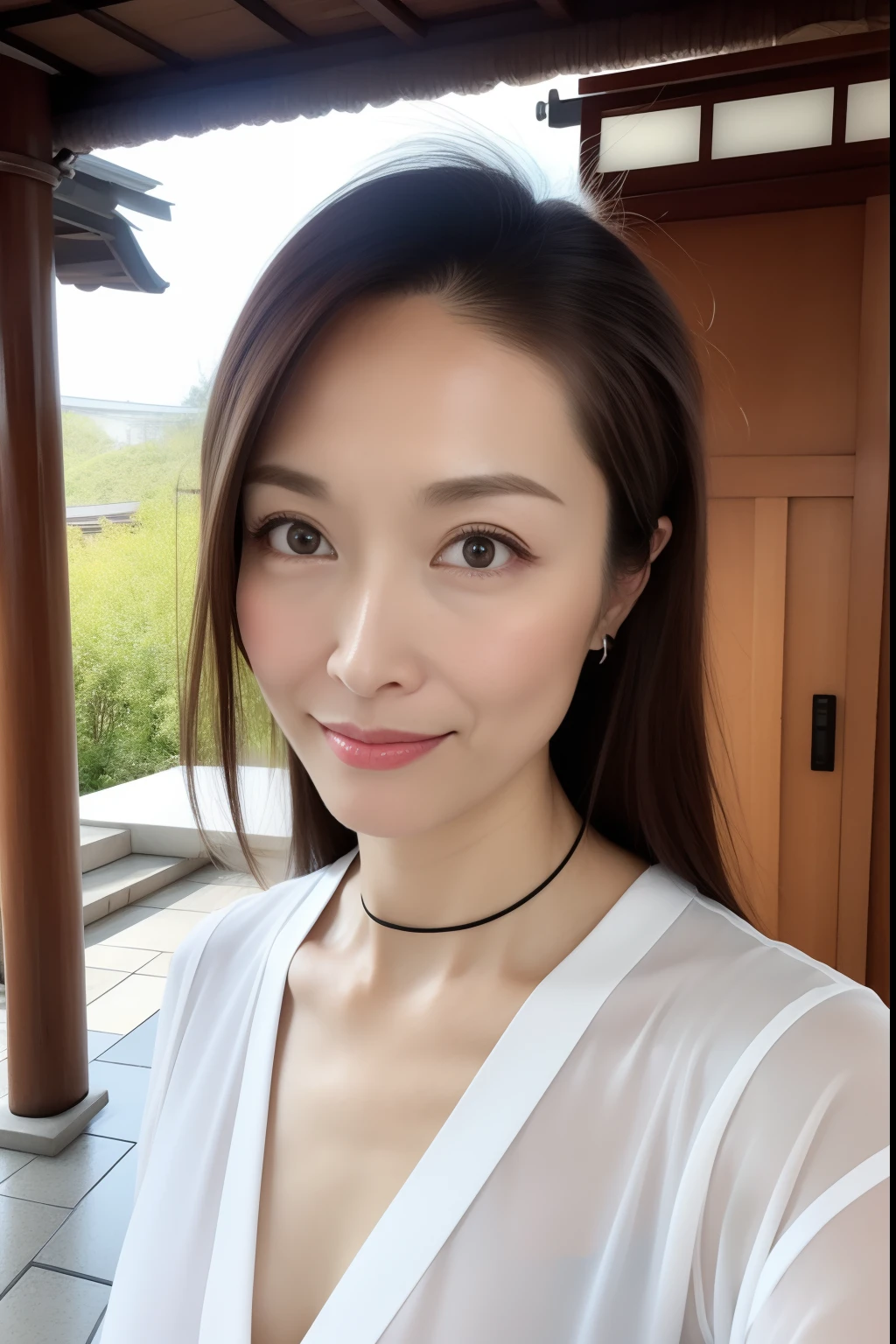 Wearing a white wet translucent kimono、Realistic Japan woman in a temple, beautiful japanese female, beautiful japanese female, goddess of Japan, Beautiful Japan Female Face、Tie up your hair、Inserting kanzashi、A MILF、Sexy Japan woman、Looking at the camera、Look into the eyes、facing front、face forwards、rain is falling、Beautiful collarbone、beautidful eyes,