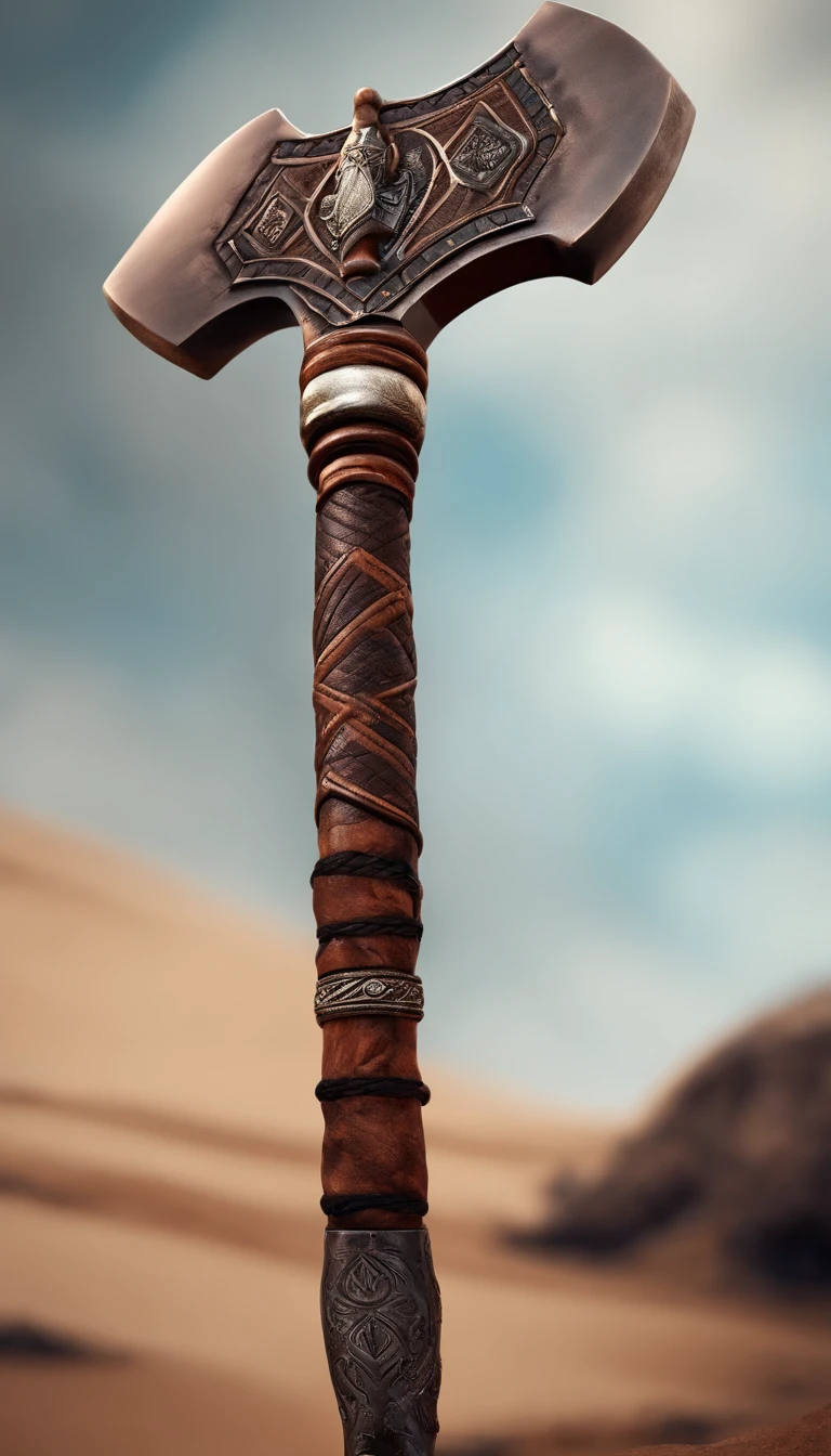 battleaxe,Tribal Tomahawk,well decorated,Close-up at medium range,(Ultra Realistic Photo, super-fine,, the highest picture quality,3D,C4D, tmasterpiece,