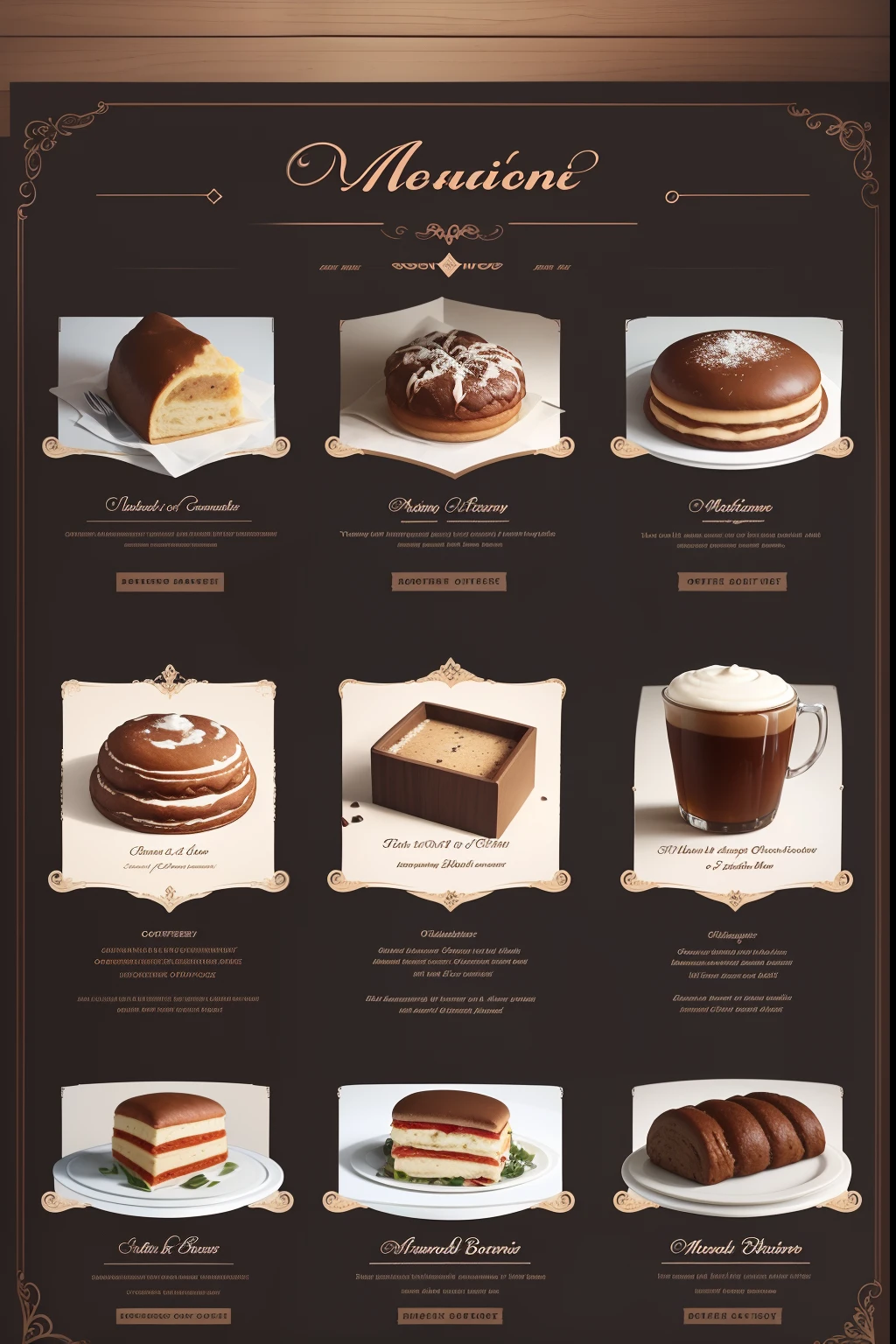 Create a 12-page profile book, menu book, and menu catalog for a new bakery and coffee bar. The books should be A4-sized (210 x 297 mm) and visually appealing. The profile book should tell the story of the bakery and coffee bar, the menu book should showcase the delicious food and drinks, and the menu catalog should be a more comprehensive listing of all the food and drinks. The images should be high-quality and mouth-watering, and the descriptions should be clear and concise. The books should be consistent with the branding of the bakery and coffee bar. Title page
Introduction
About us
Our mission statement
Our history
Our philosophy
Our unique selling points
