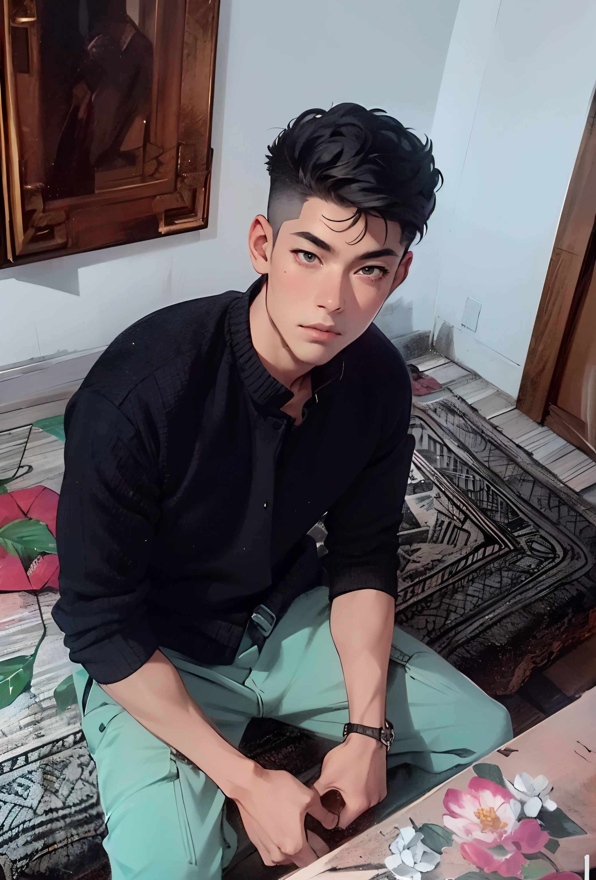 4K, high resolution, Best quality, Masterpiece, perfect colors, perfectly shaded, Perfect lighting, posted on e621, (by Chunie), anthro, ((Portrait)), ((Handsome man)), perfect male figure, short detailed hair,Wear men's shorts,Abs,musculature,chest muscle,Abs,Naked upper body,Detailed face, Perfect face, (The stands up), Detailed background, ((Bonifasko lighting)), (Detailed eyes), perfect pupils,((Silver-gray skin))