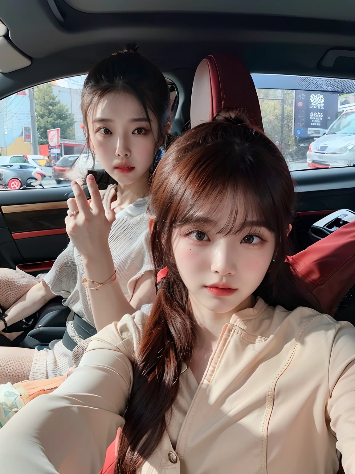 There was a woman sitting in the car，In the back seat sat a man, Ruan Jia and Fenghua Zhong, cute couple, yanjun cheng, xintong chen, zmonzheng, huang yuxing and aya takano, wenfei ye, jinyiwei, wenjun lin, wei wang, Leng Jun, couple