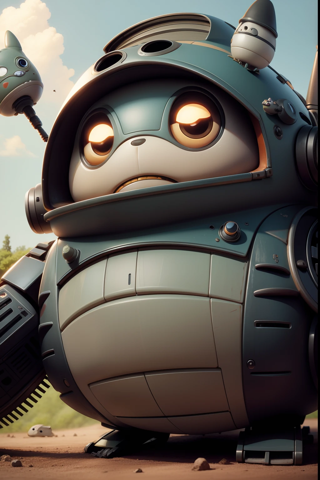 Totoro as a robot in the same style as Wall-E, close-up, on isolated background, Disney Pixar style, super realistic, cinema.