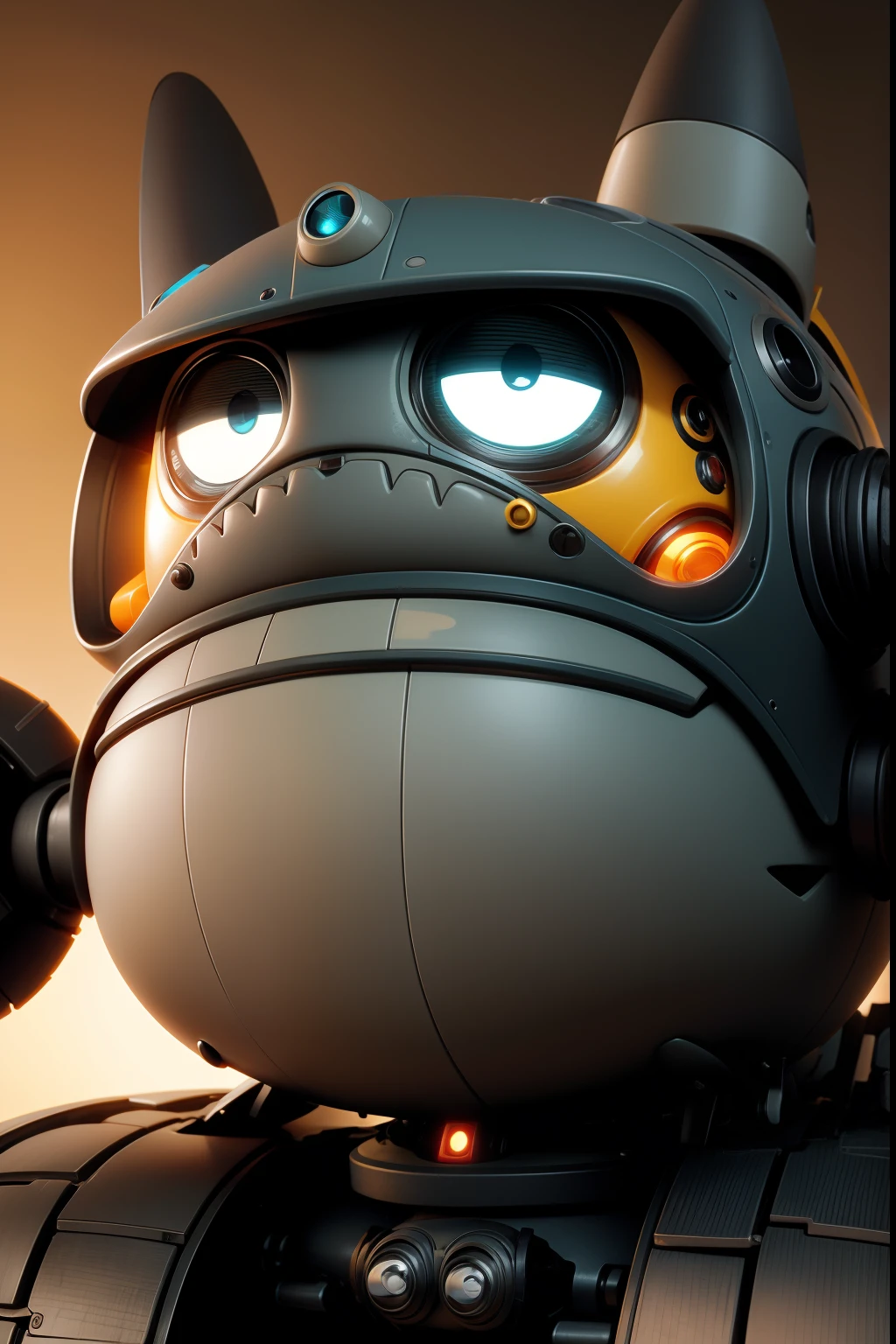 Totoro as a robot in the same style as Wall-E, close-up, on isolated background, Disney Pixar style, super realistic, cinema.