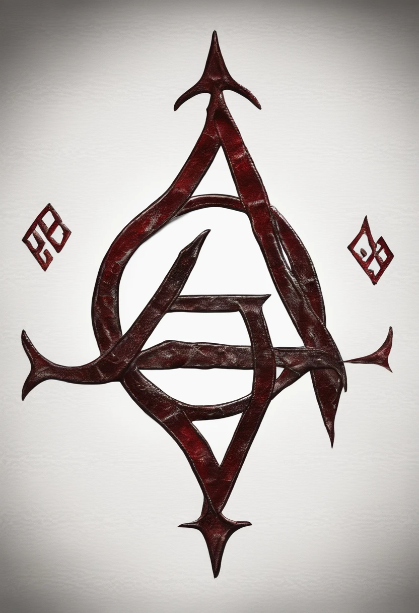 letters A, U, Z, O, V written on a white cloth, styled as sinister runes, nordic runes, written in dark red ink