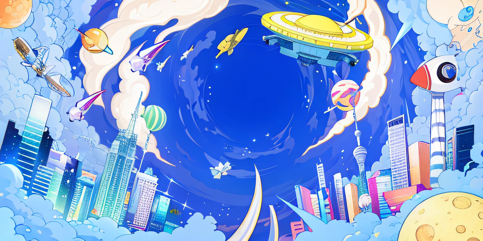 (best quality,4k,8k,highres,masterpiece:1.2),ultra-detailed,(realistic,photorealistic,photo-realistic:1.37),anime,illustration,spacecraft,flying spacecraft in the background,spaceships in the background,unidentified flying object above the city,spaceship in the sky,fantastic space,spaceship far in the background,portal to outer space,spaceship flying in the distance,space graphic art in the background