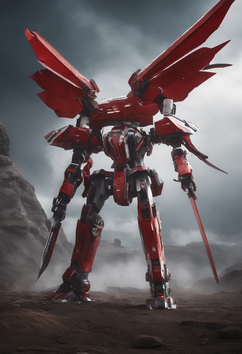 droid,mechs,Waste soil style,katana swords,White with red
