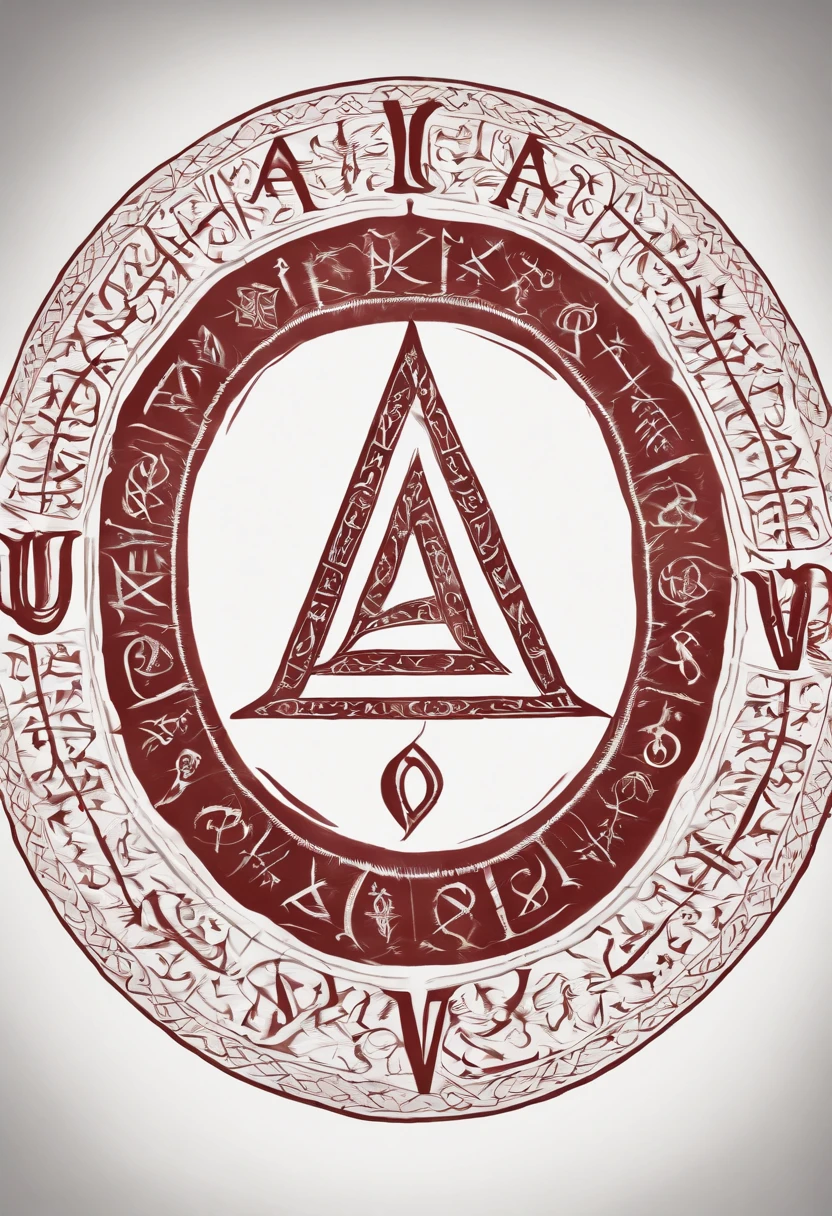 letters A, U, Z, O, V written sequentially on a white cloth, styled as sinister runes, nordic runes, written in dark red ink, pagan summoning text