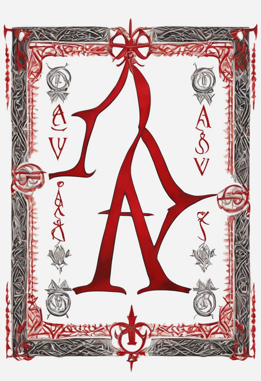 letters A, U, Z, O, V written sequentially on a white cloth, styled as sinister runes, nordic runes, written in dark red ink, pagan summoning text