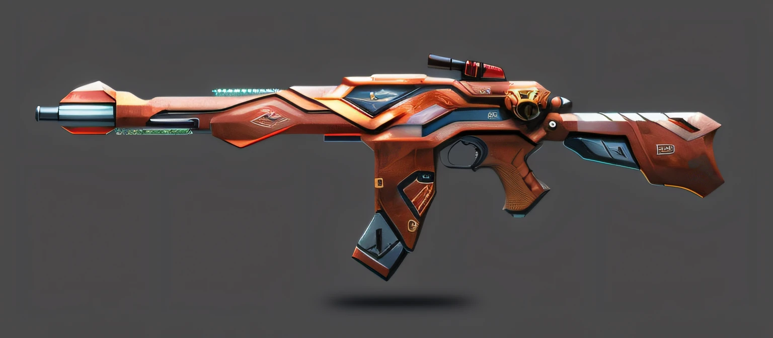 The gun is large，Close-up of a long gun with a handle, sci - fi weapon, Weapon design, weapon concept art, Beautiful surreal pistol, fantasy weapon, realistic gun design, realistic weapons, futuristic weapon, weapon concept art, futuristic gun, exotic artifact, futuristic pistol, heavily stylized, futuristic weapon shotgun, airbrush concept art, hand painted textures on model