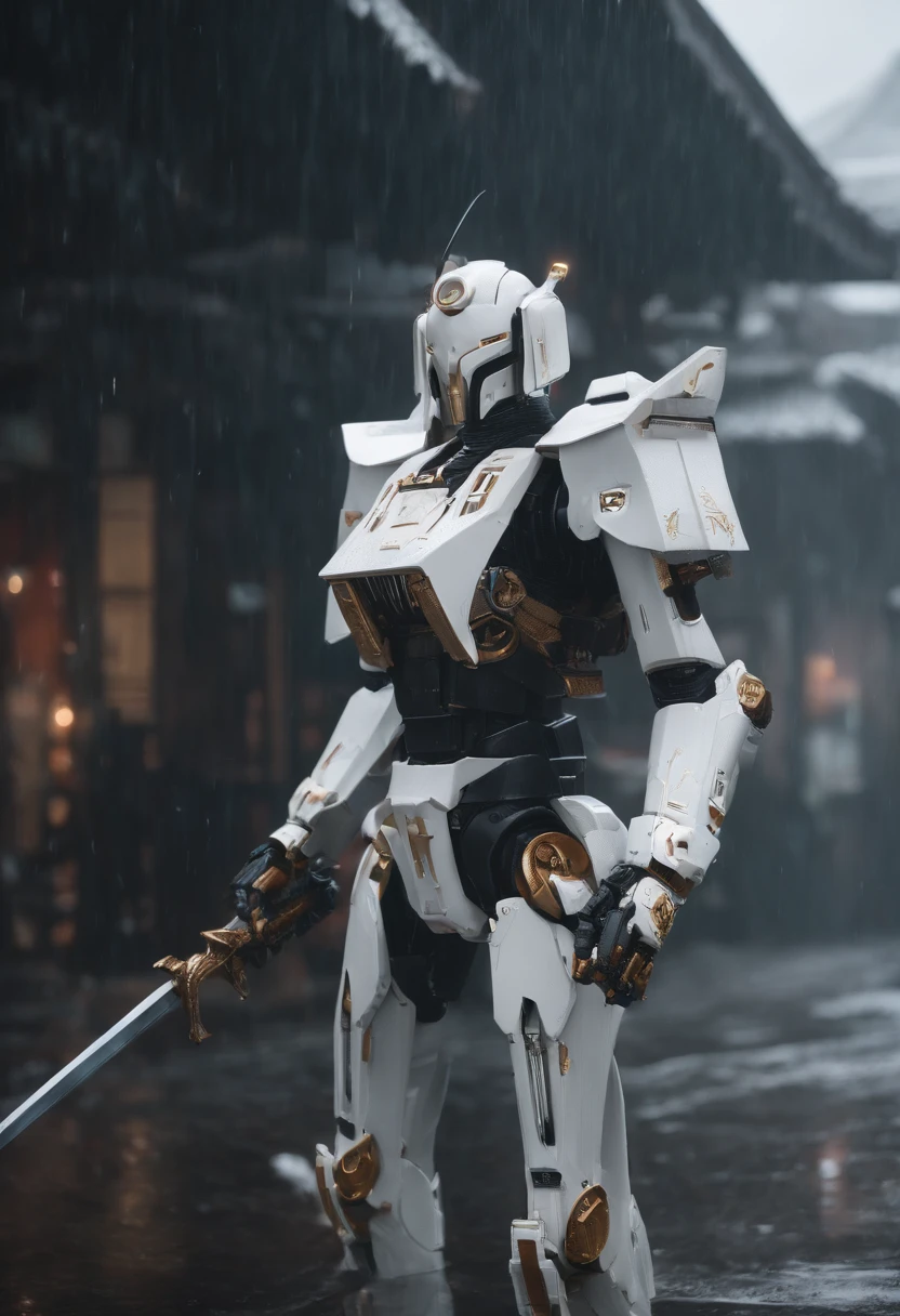 droid,mechs,废墟,rained,katana swords,white colors,