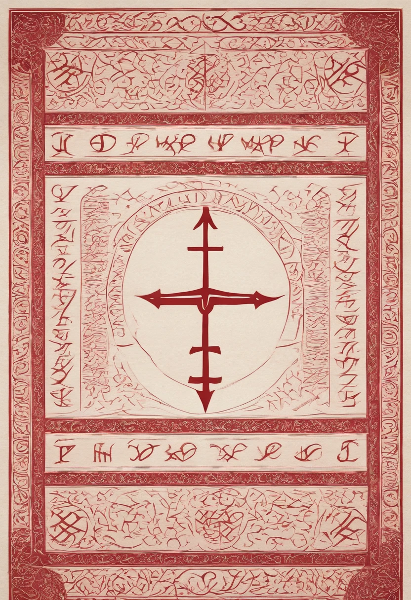 sinister runes, nordic runes, written in dark red ink on a dark cloth forming a word AUZVO