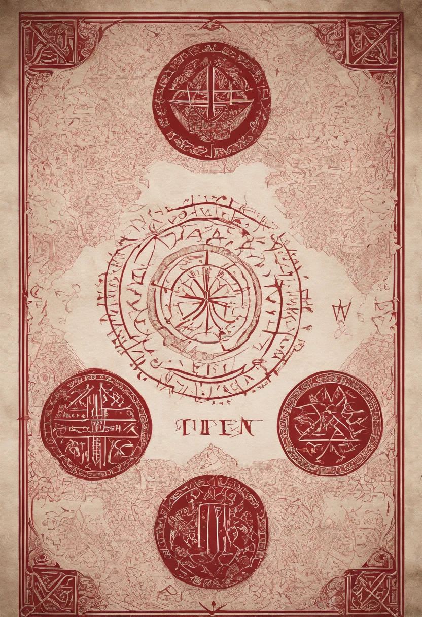 sinister runes, nordic runes, written in dark red ink on a dark cloth forming a word AUZVO