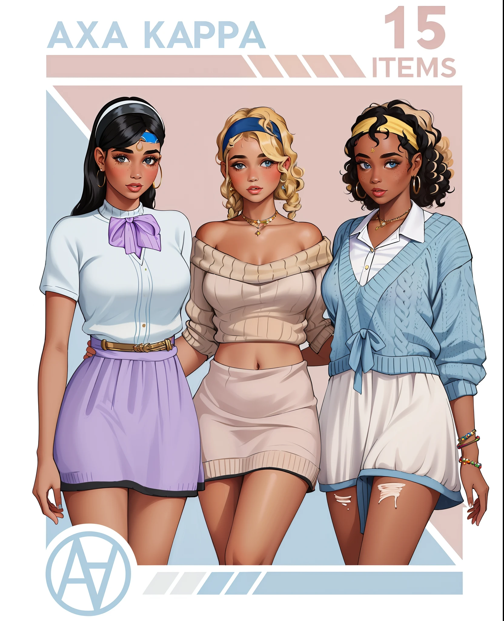 ((masterpiece)), (highest quality), three girls, 1 girl with long black hair on the left side, 1 girl with short blonde hair in the middle wearing a headband, 1 girl with vitiligo and curly hair on the right wearing a sweater over her dress
