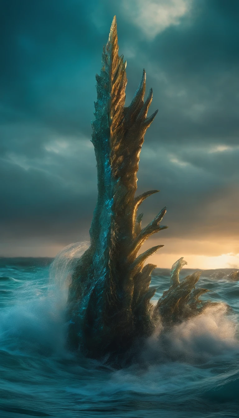 trident,the ocean,water elemental,well decorated,Close-up at medium range