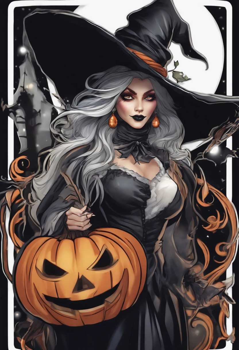 Sticker of A scary Halloween witch with white background , 3d render, anime, vibrant, conceptual art