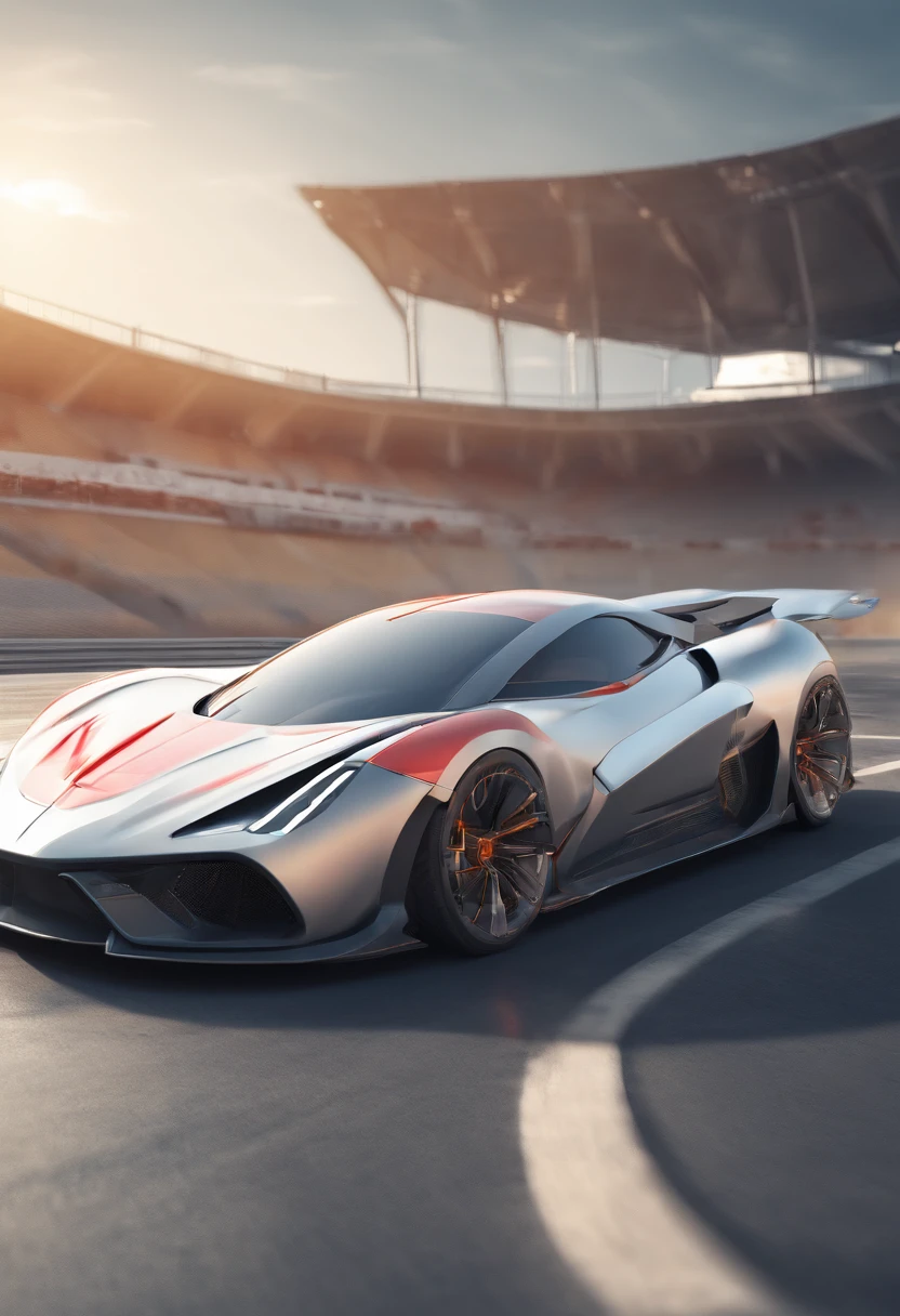 Futuristic car, velocity, Sports cars, with light glowing, Background on white background, design sense,sense of strength,Gray sports car, Galloping highway ultra-clear HDR 8K