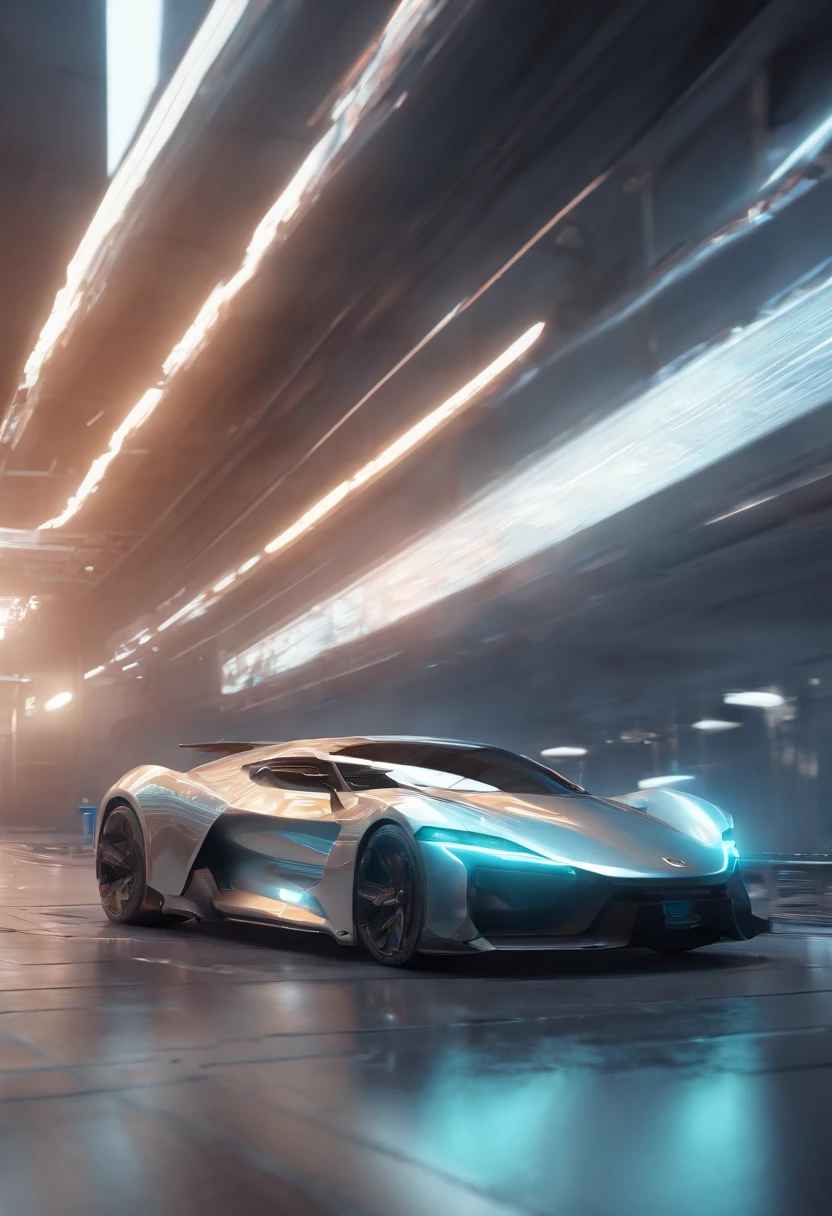 Futuristic car, velocity, Sports cars, with light glowing, Background on white background, design sense,sense of strength,Gray sports car, Galloping highway ultra-clear HDR 8K