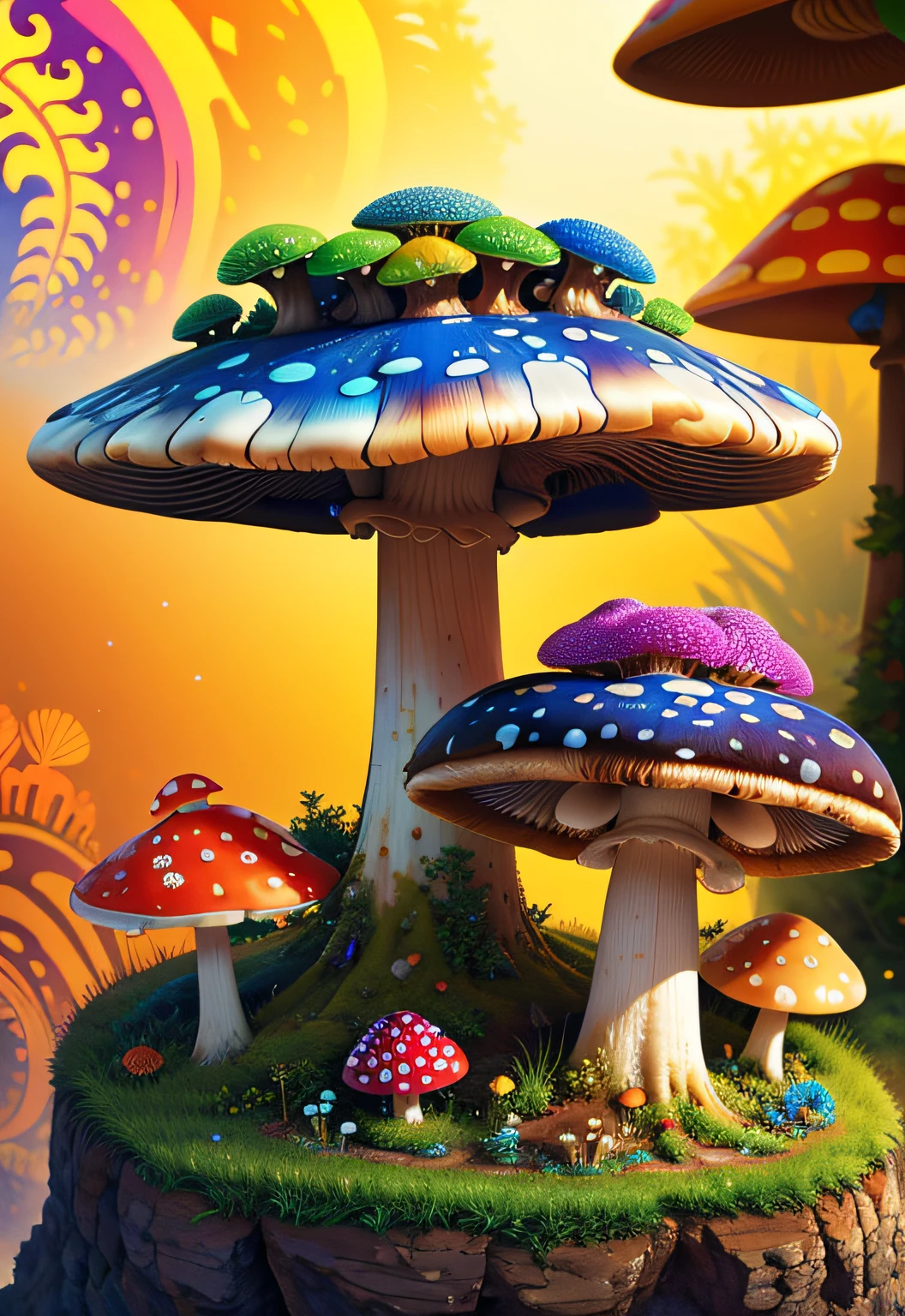 (masterpiece、top-quality、top-quality、Beautifully Aesthetic:1.2)、(Fantastic colorful mushrooms)、ighly detailed、(Fractal Art:1.3)、colourfull、highestdetailed