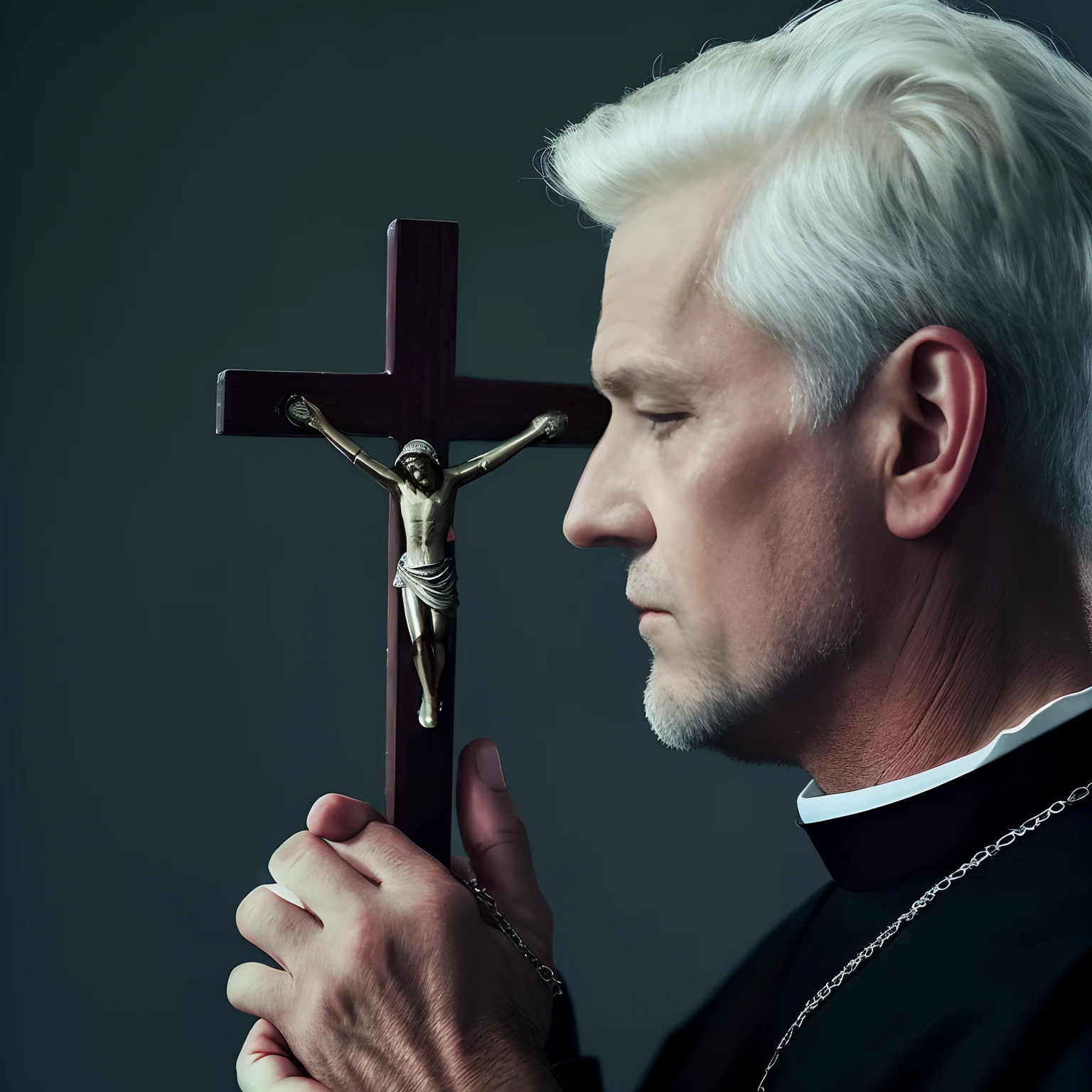 A priest with a cross and a rosary in his hands, an evil catholic priest, christian saint, inspirado em Ed Benedict, Valeriy Vegera, Retrato do Santo Padre, usando cruz no manto, Directed by: Julian Fałat, Directed by: Dietmar Damerau, Bill Rizer, Erwin Olavo, Directed by: Artur Tarnowski, Directed by: Koloman Sokol